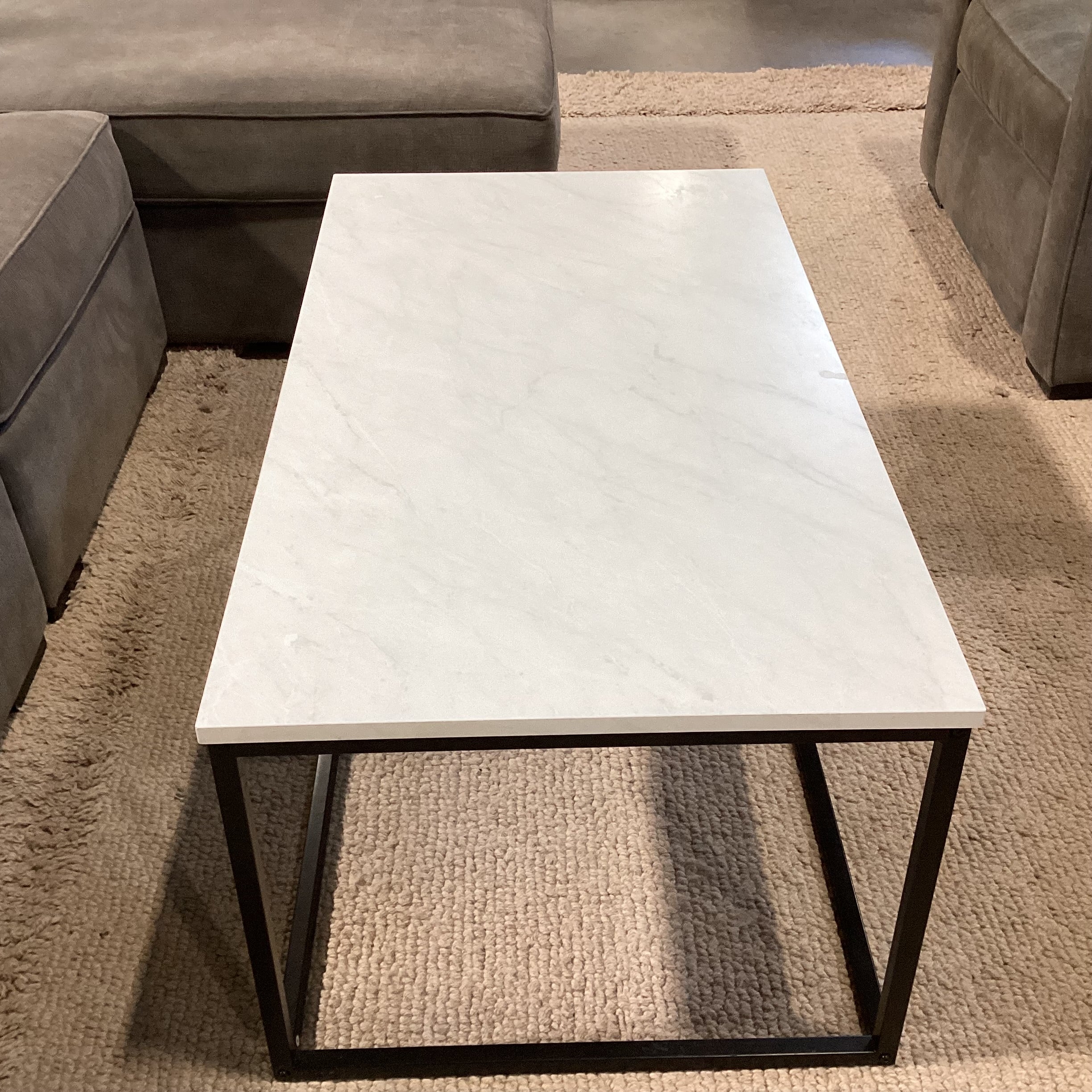 Marble Style Laminate & Black Metal Coffee Table 42"x 24"x 18"