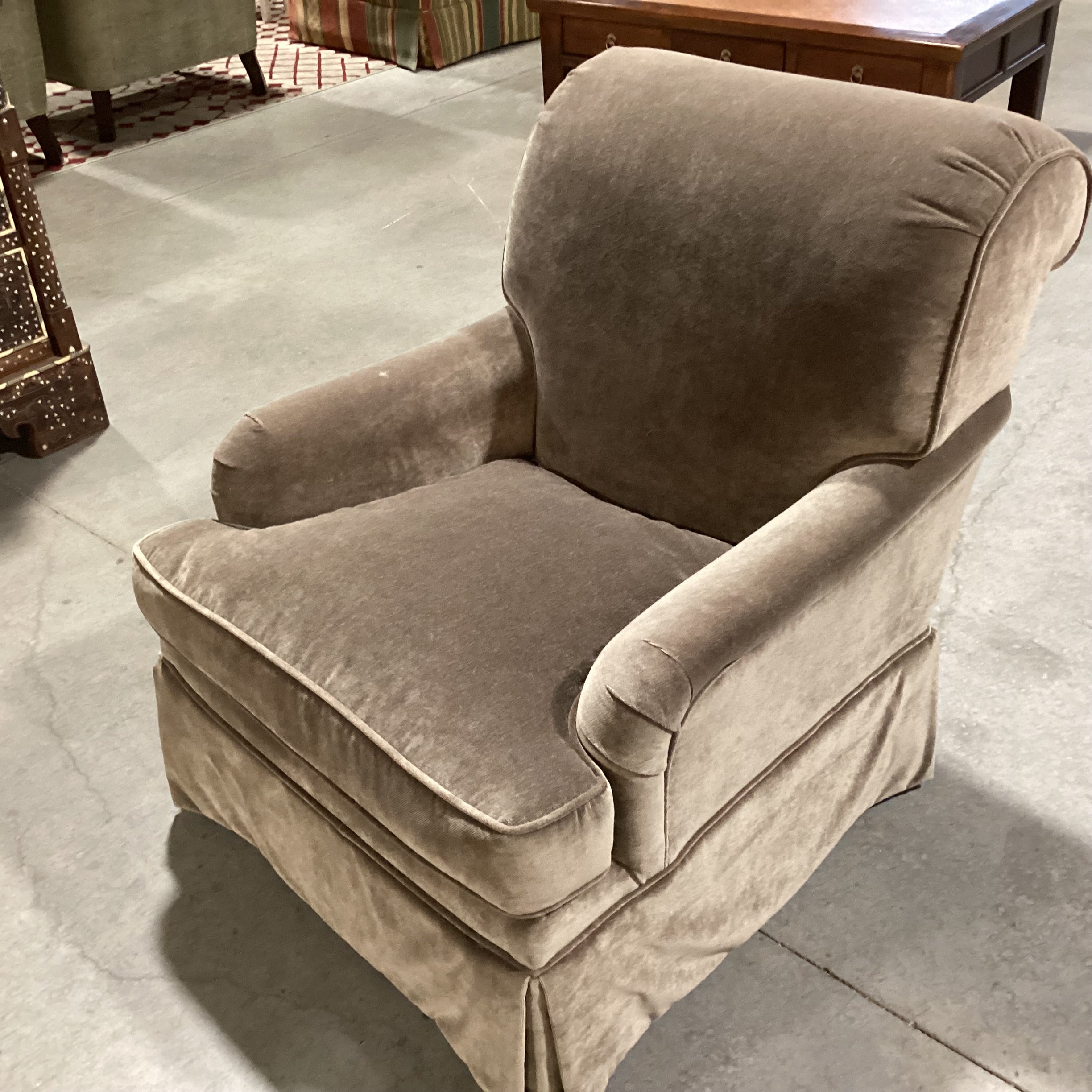 Taupe Grey Velvet Swivel Chair 31.5"x 36"x 35"