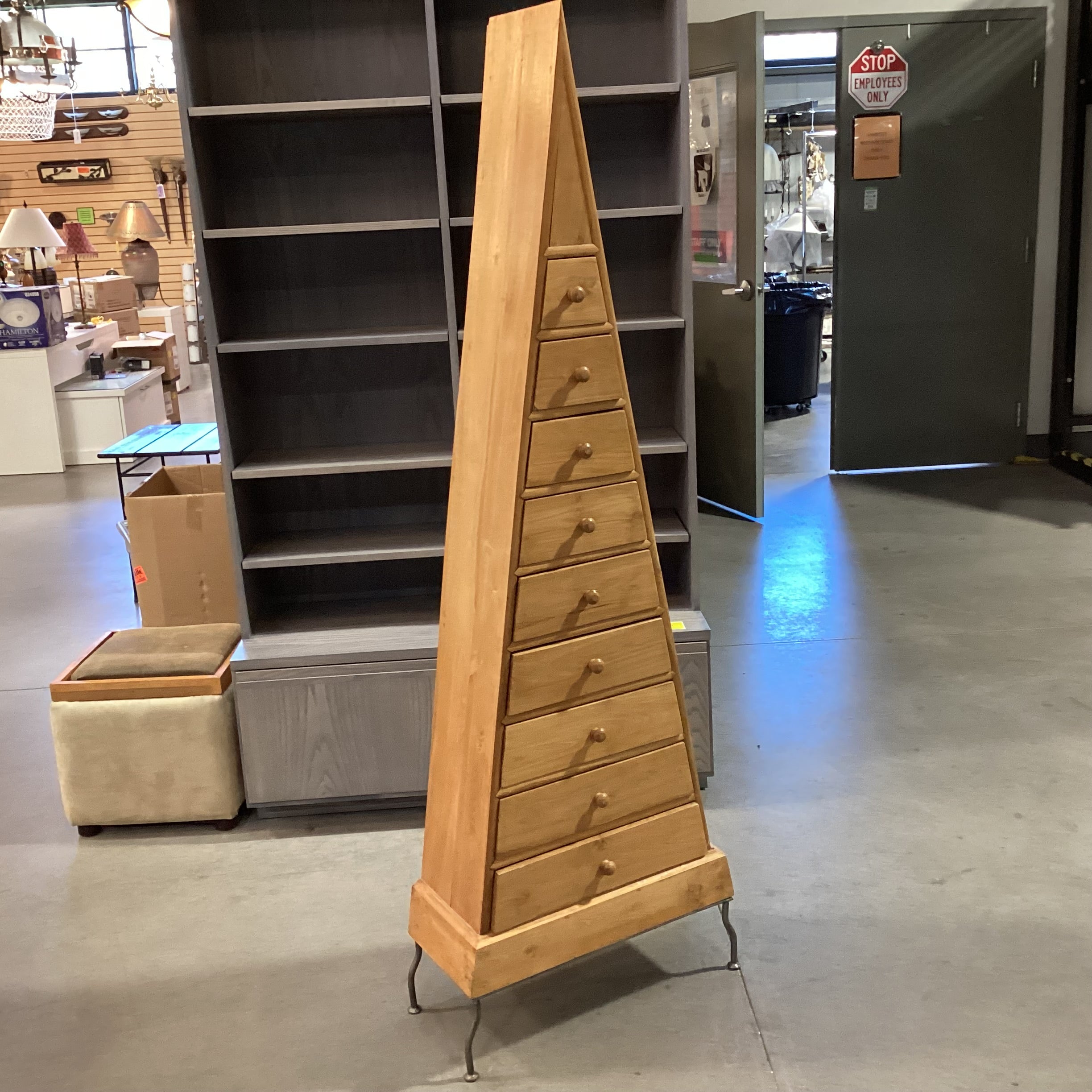 Pyramid Natural Wood & Iron Legs 9 Drawer Chest 24"x 10.5"x 70.5"