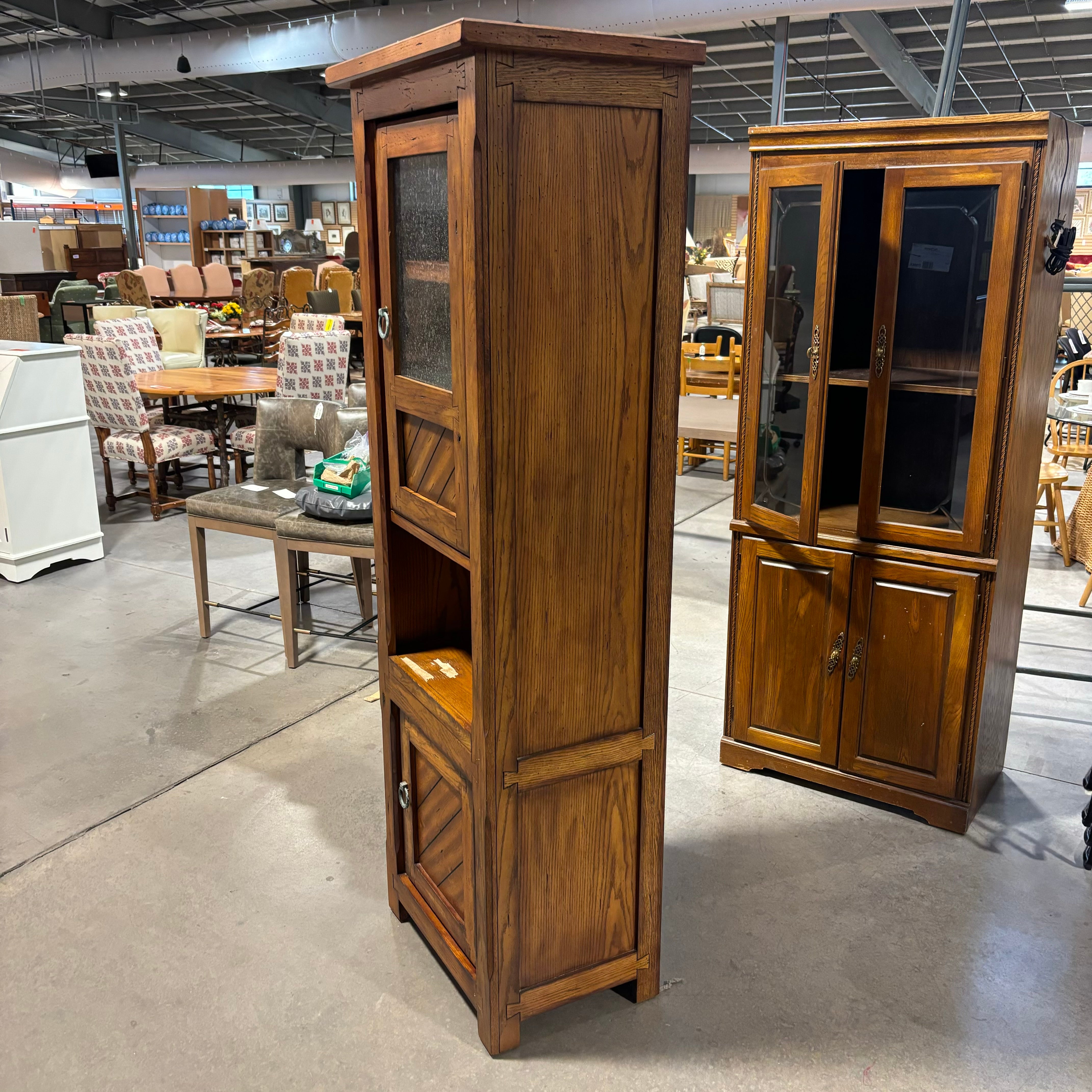 Dark Finish Wood Rustic Style with 2 Wood & Glass Doors Display Bookcase 26.5"x 18"x 77"