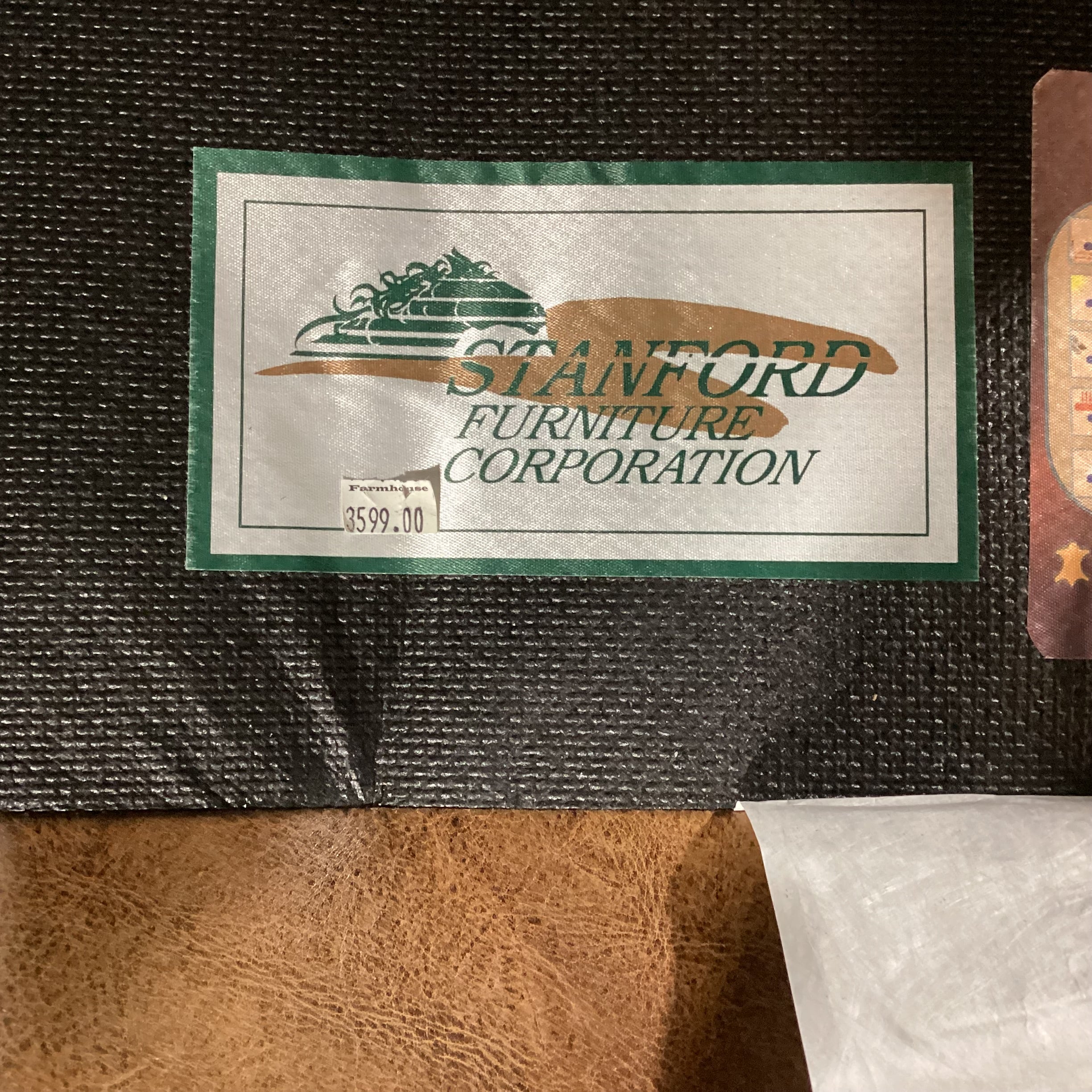 Stanford Furniture Distressed Golden Brown Leather Nailhead & Carved Feet Chair 37"x 36"x 32"