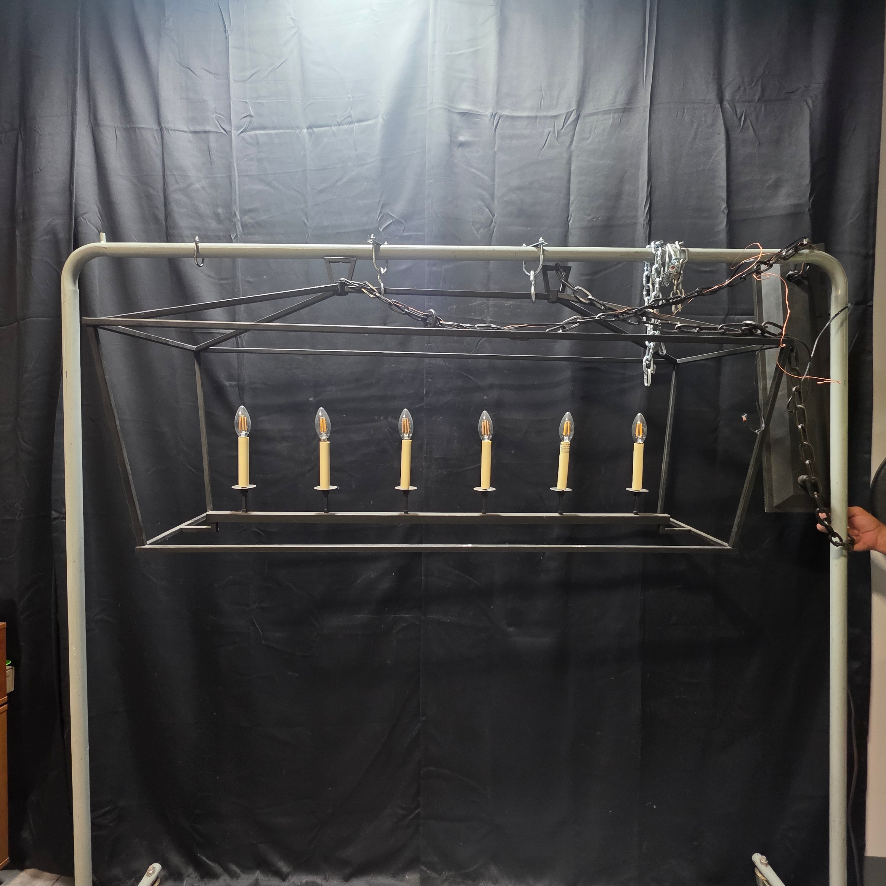 6 Light Farmhouse Chandelier Candle Rectangle Pendant 54"x17"x25"