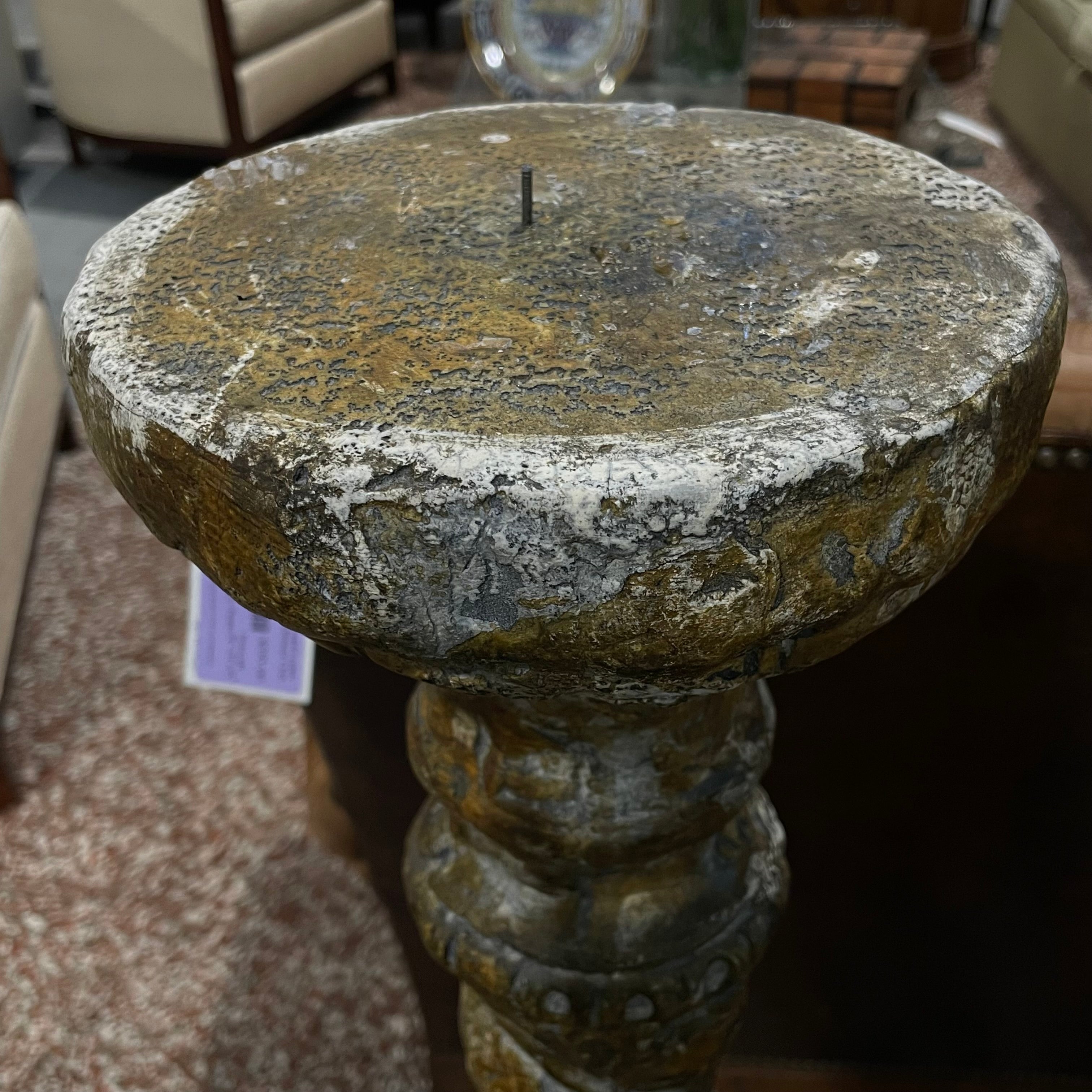 Vintage Original Signed Attila Tivadar Reproduction Cast Stone Composite Neoclassical Barley Twist Candle Holders, Pair