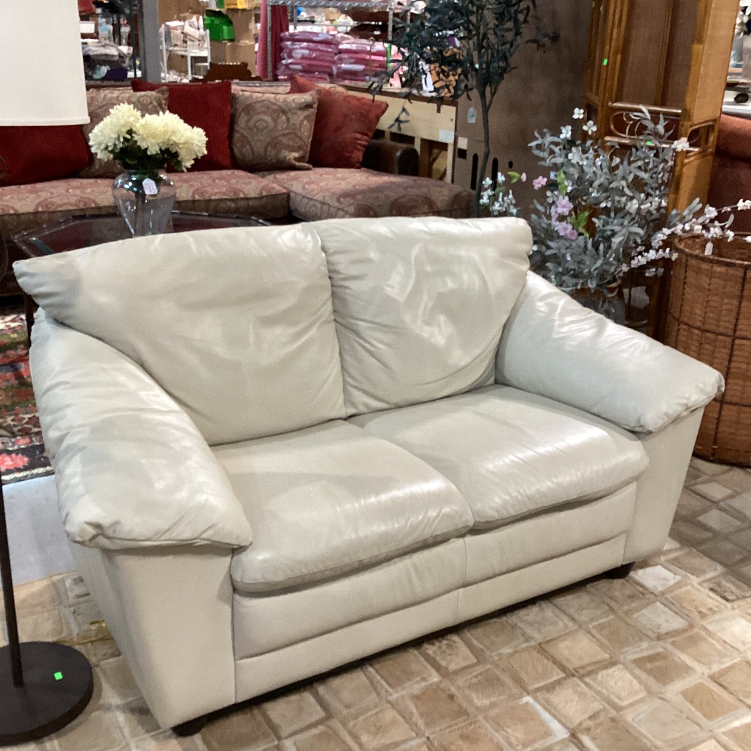 Beige Leather Loveseat Sofa 61"x 34"x 32"