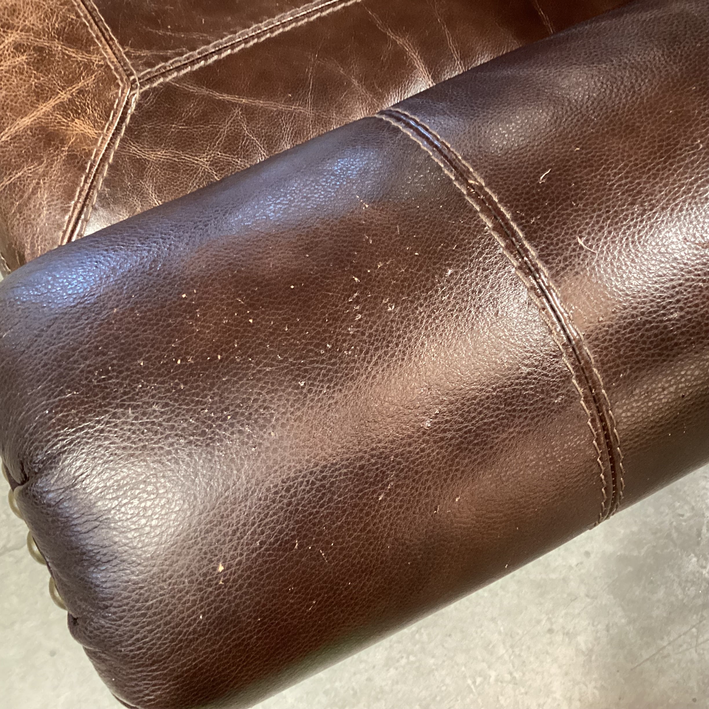 Ashley Furniture Dark Brown Leather Nailhead Roll Arm Sofa 99"x 41"x 38"