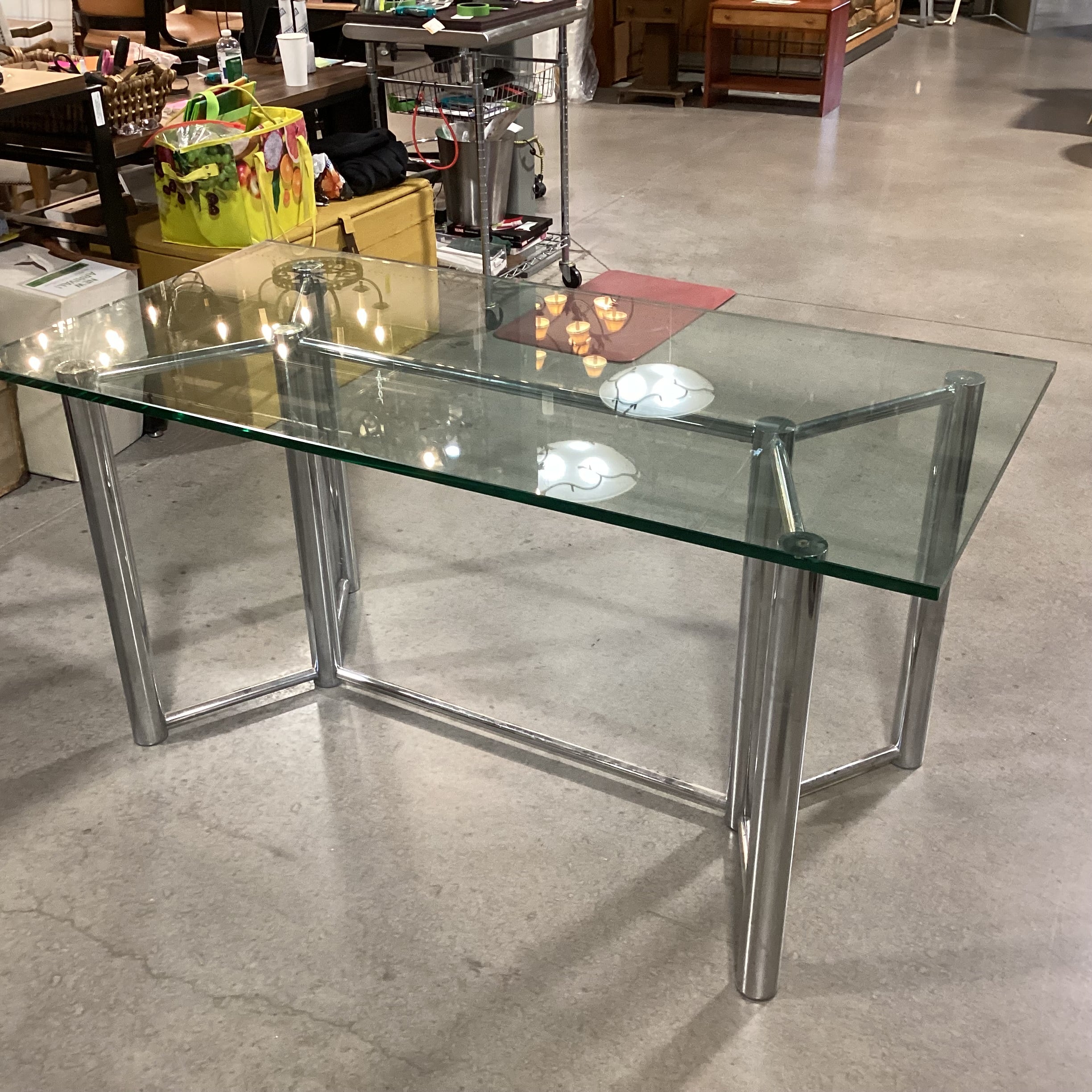 Tubular Chrome & Glass Dining Table 60"x 30"x 29"