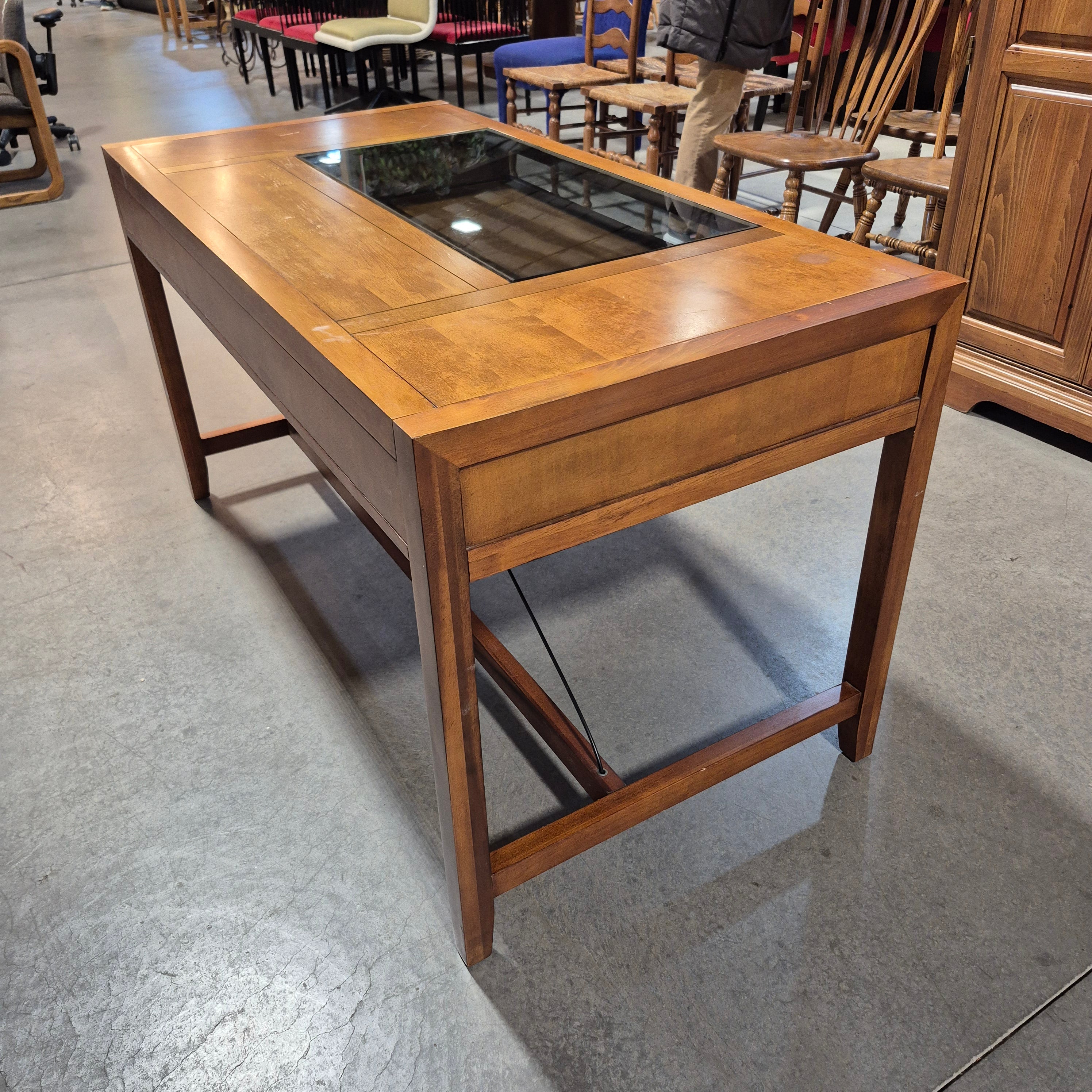 Finished Wood 1 Drawer & Glass Inset Top Desk 56"x 28"x 30.5"