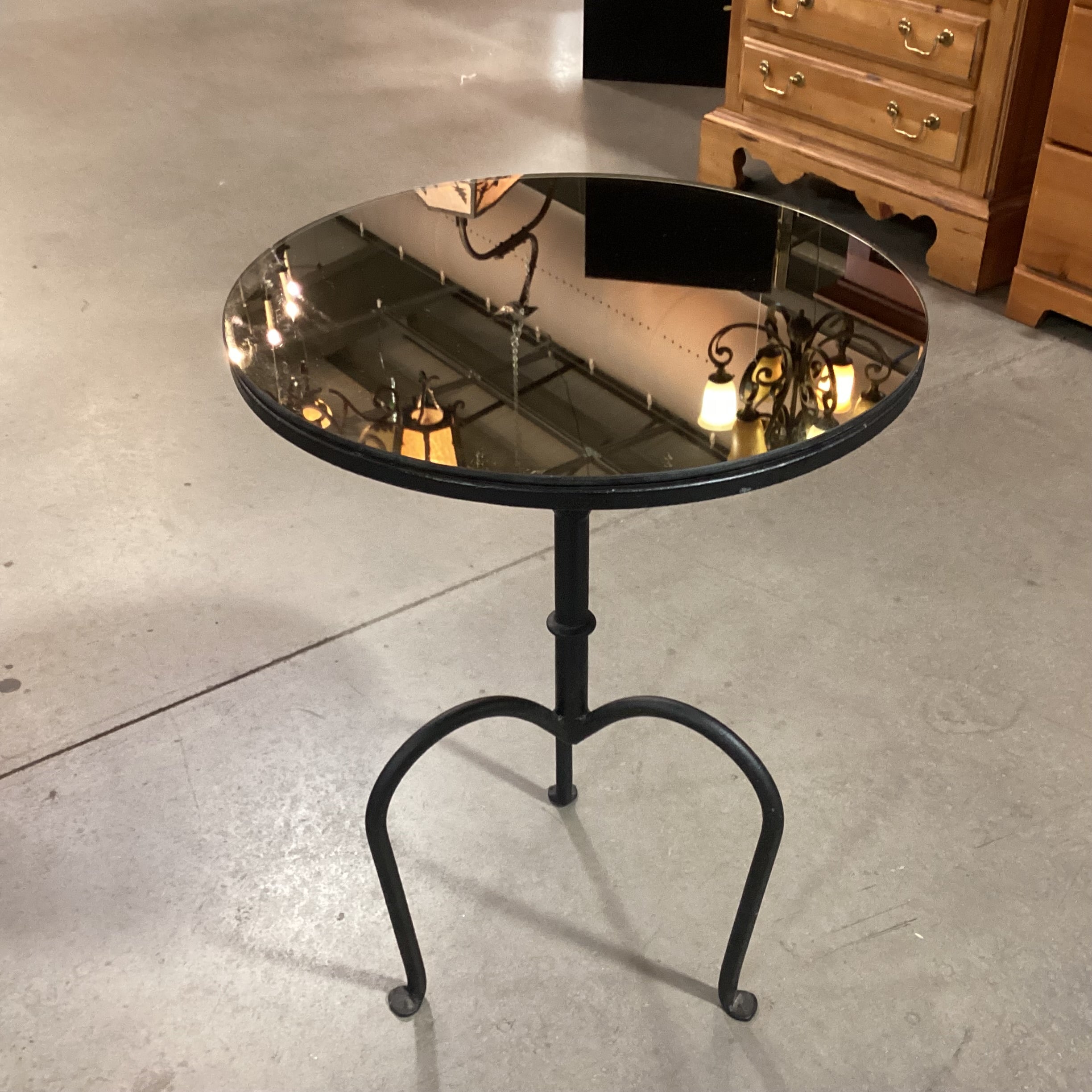 Round Mirror Top & Iron Accent Table 18" Diameter x 24.5"