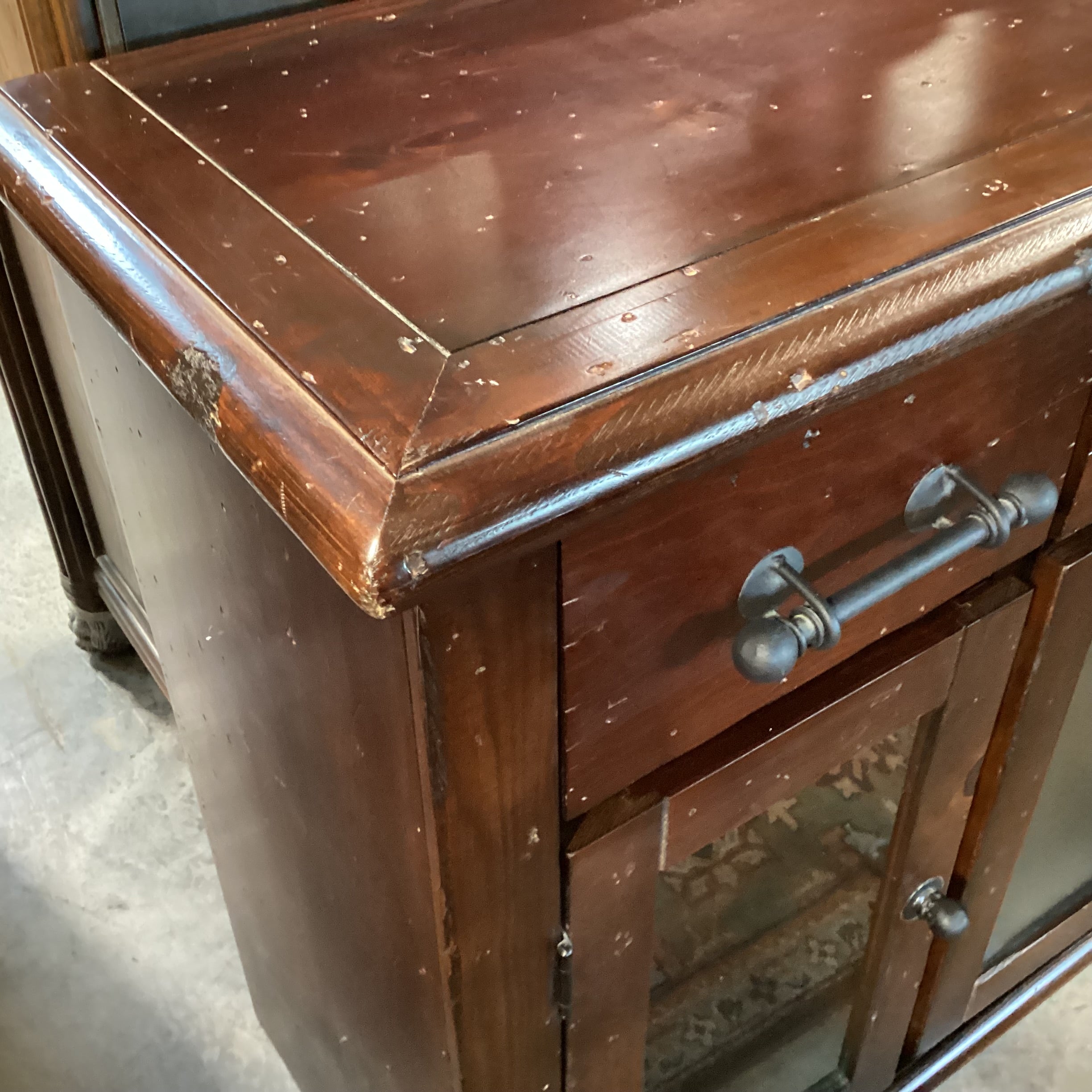 Dark Distressed Wood 4 Door 3 Drawer Rustic Console Credenza 61"x 17.5"x 35"