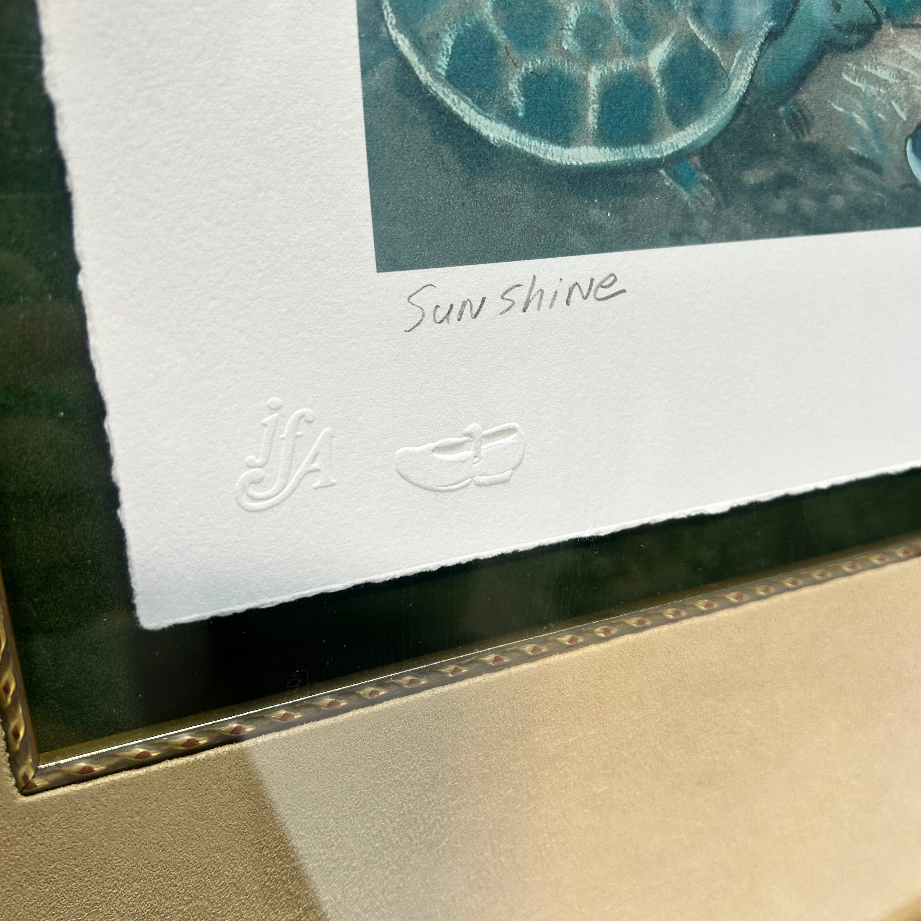 Carter Holmon Signed Lithograph "Sunshine" With Burl Wood Frame And Suede Matt  42.5"x 49.5"