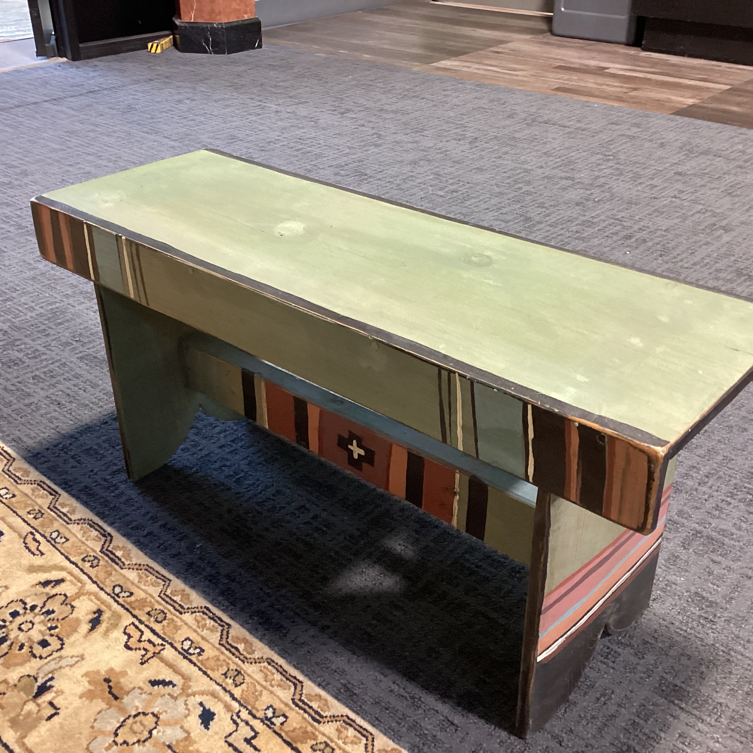 Southwest with Horses Green Rust Black Wood Bench 36"x 12.5"x 17"