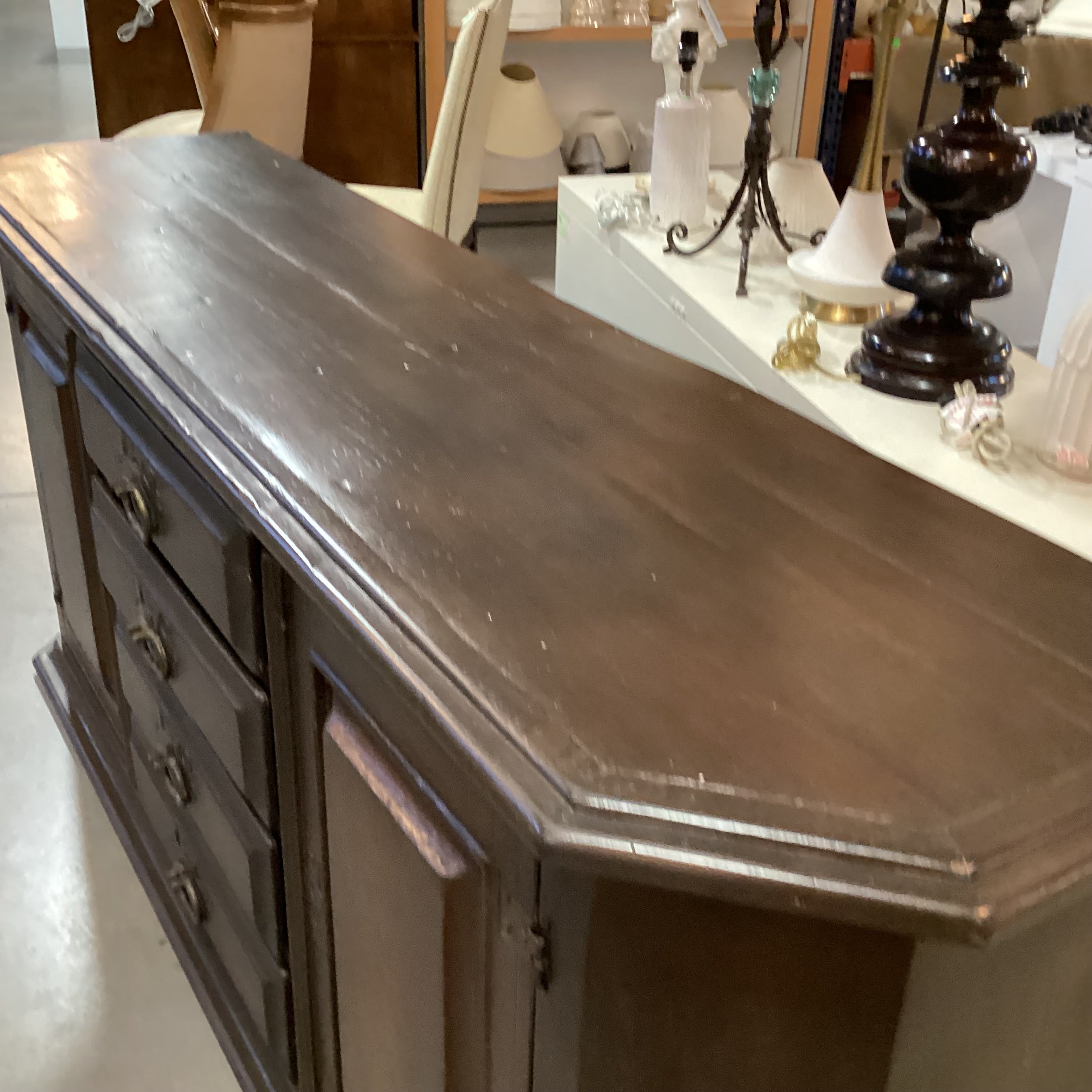 Vintage Antique Carved Wood with Iron Accent 4 Drawer 2 Door Buffet Sideboard 83"x 22"x 36.5"