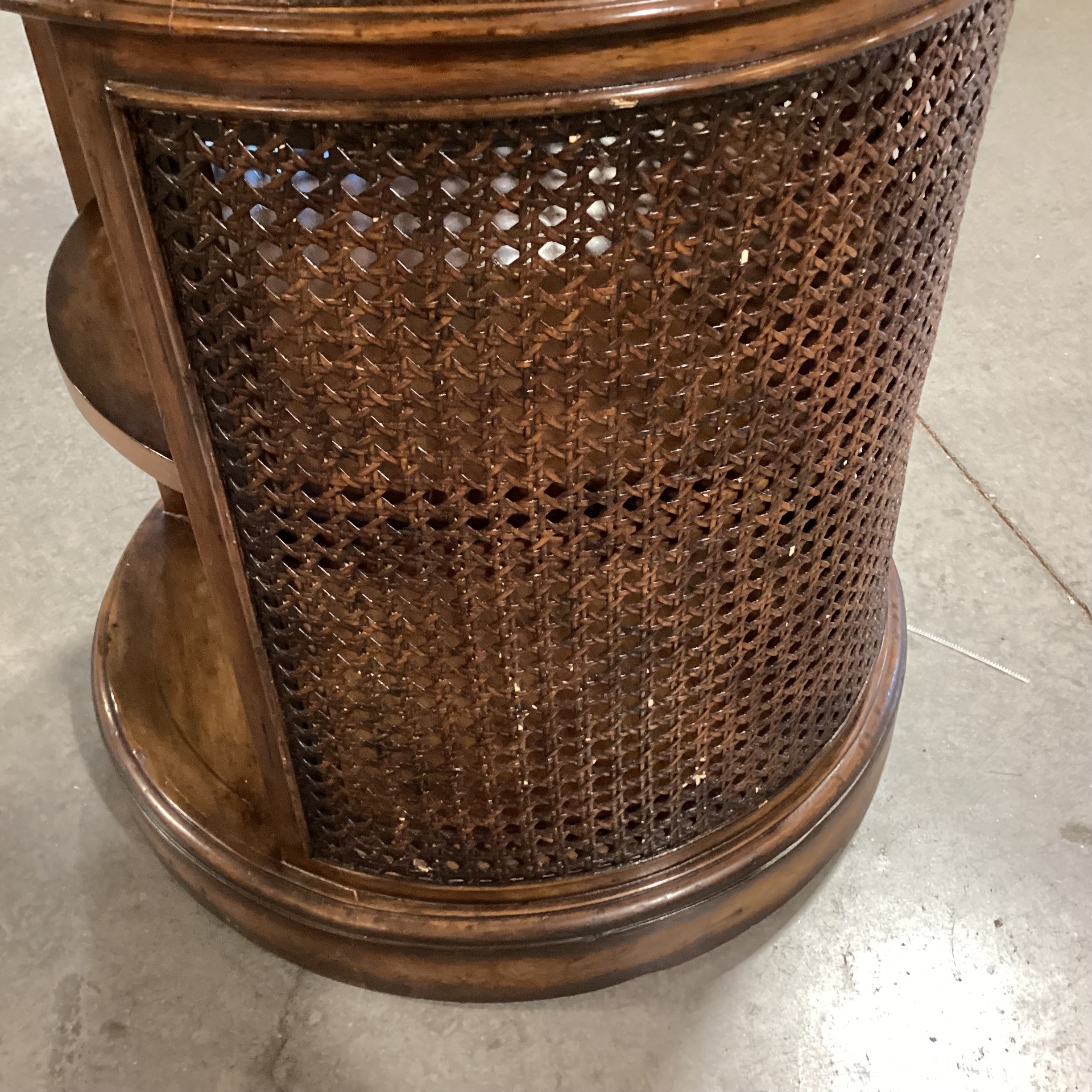 Round Finished Wood & Caning 1 Drawer with Shelves End Table 20" Diameter x 24"