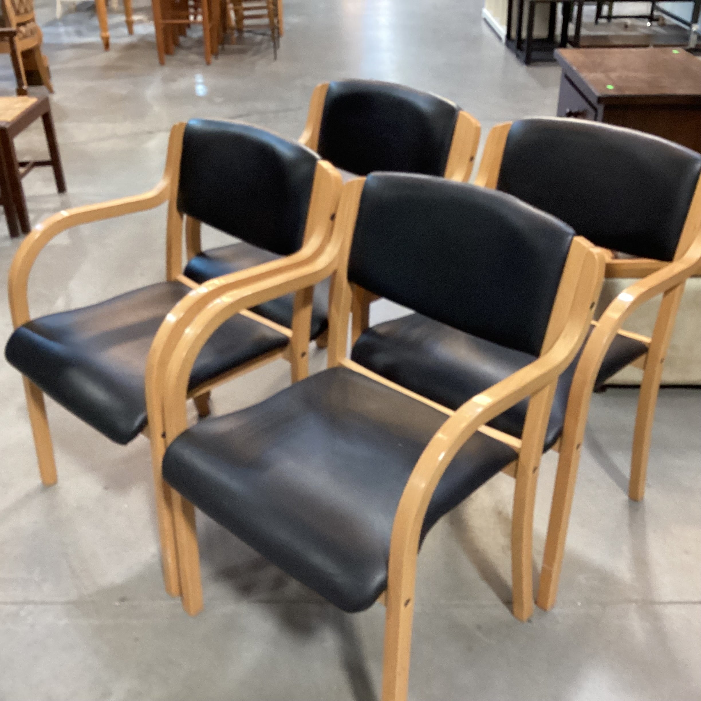Set of 4 IMS SRL Italian Made Faux Black Leather & Wood Dining Chairs 22"x 23"x 32"