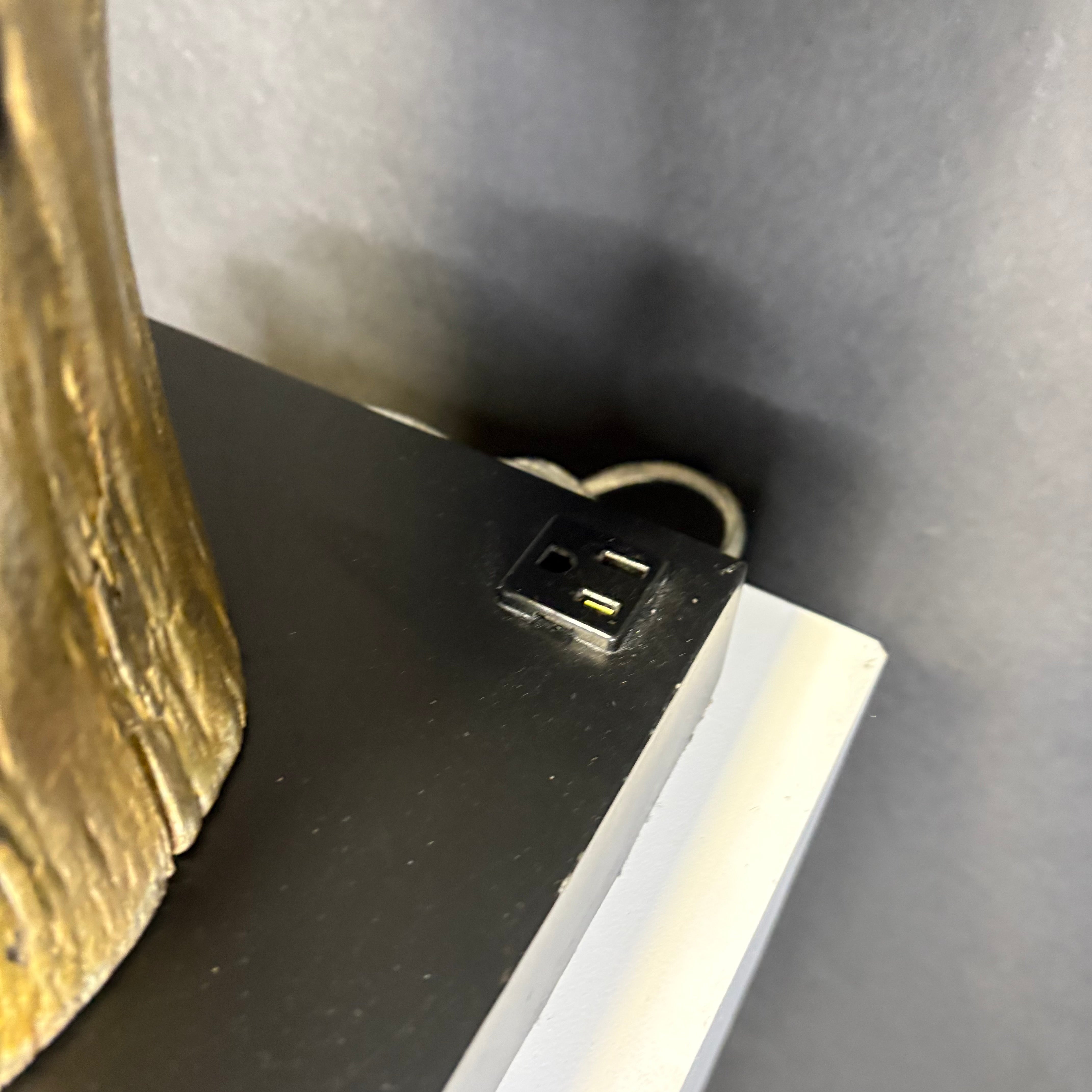 Modern Rustic Silver Gilt Log with Outlet Port Table Lamp 10”x 10”x 20”