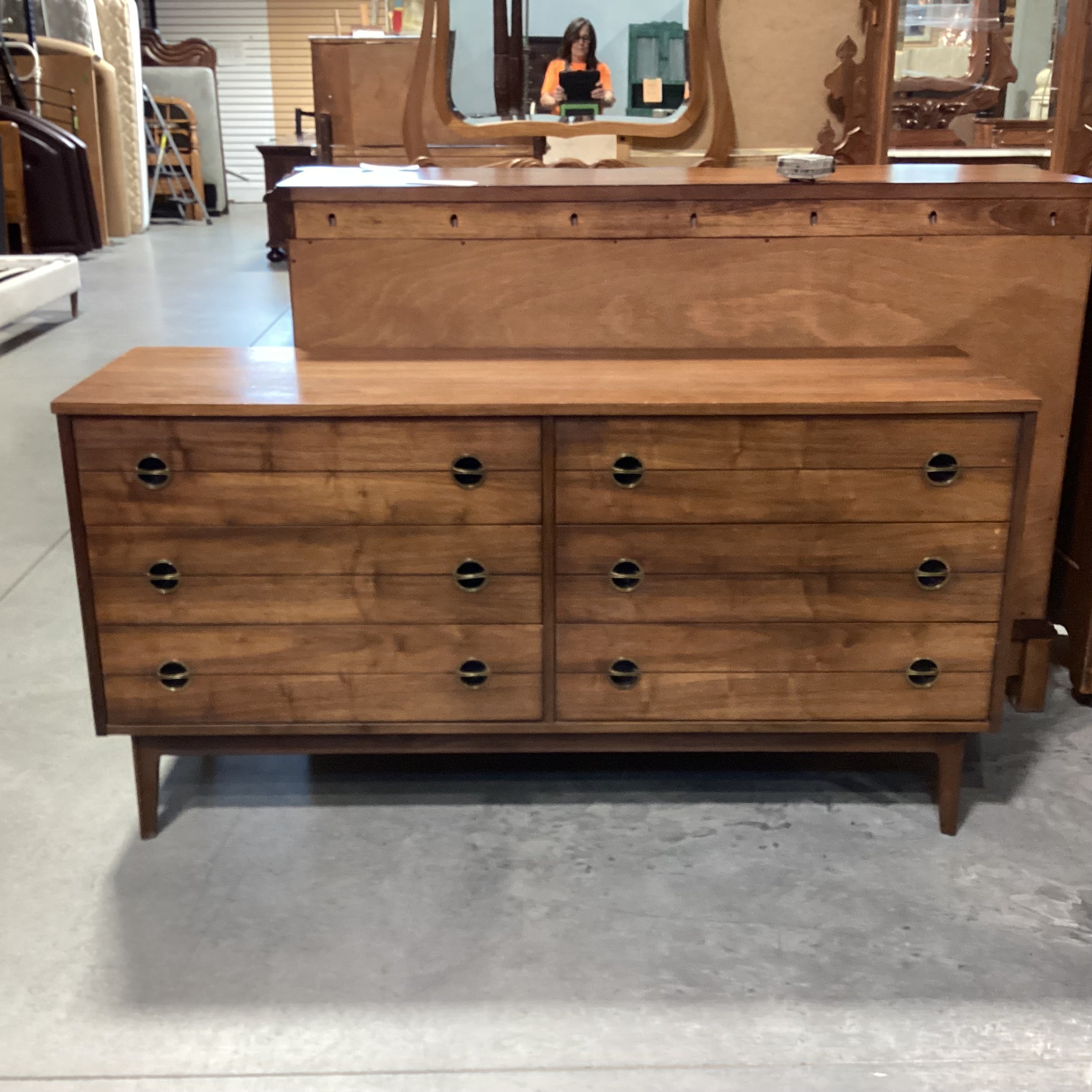 Mid Century Walnut 6 Drawer Dresser 60"x 18"x 31"