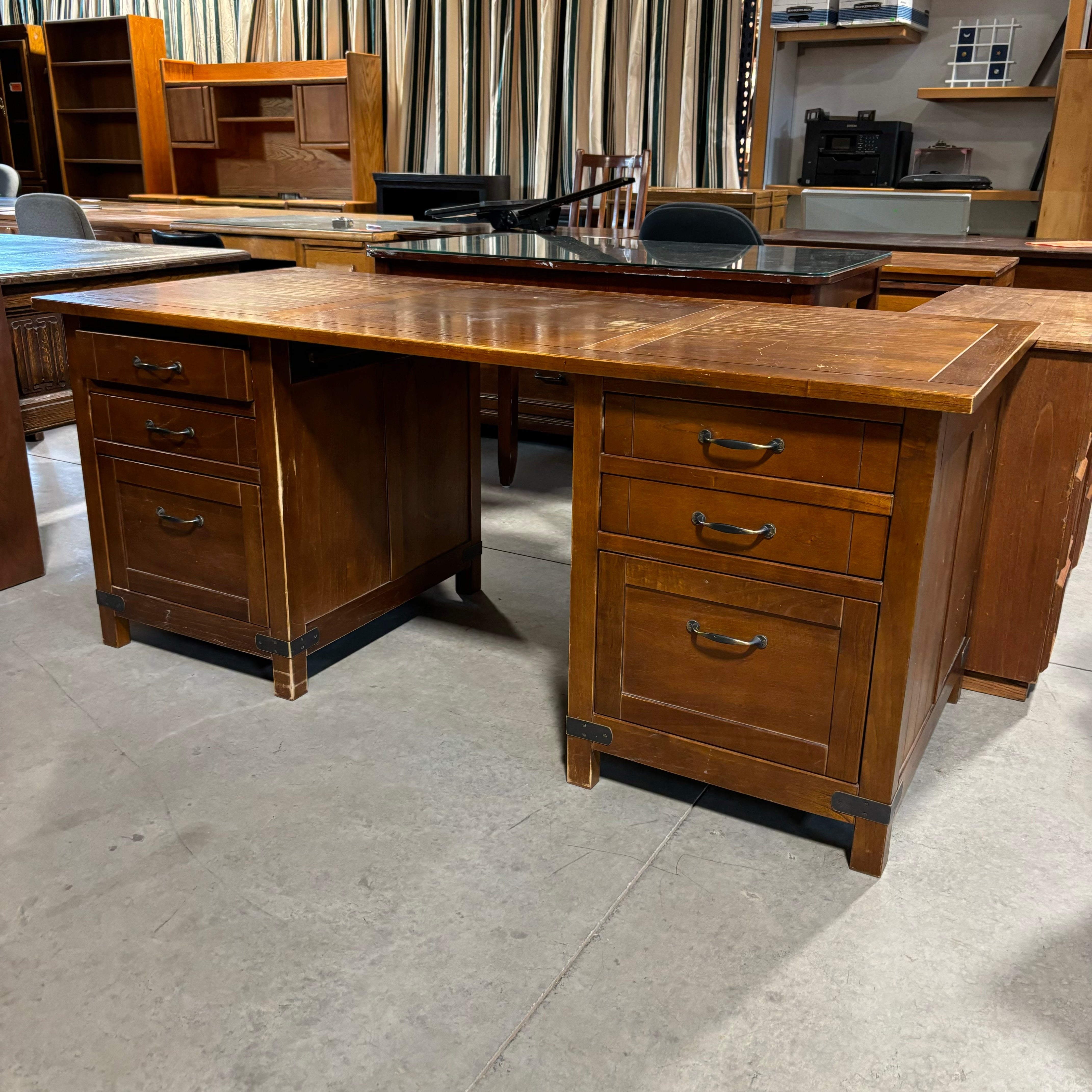 Arhaus Solid Wood with Iron Accents 6 Drawer Desk 71"x 31.5"x 30.5"