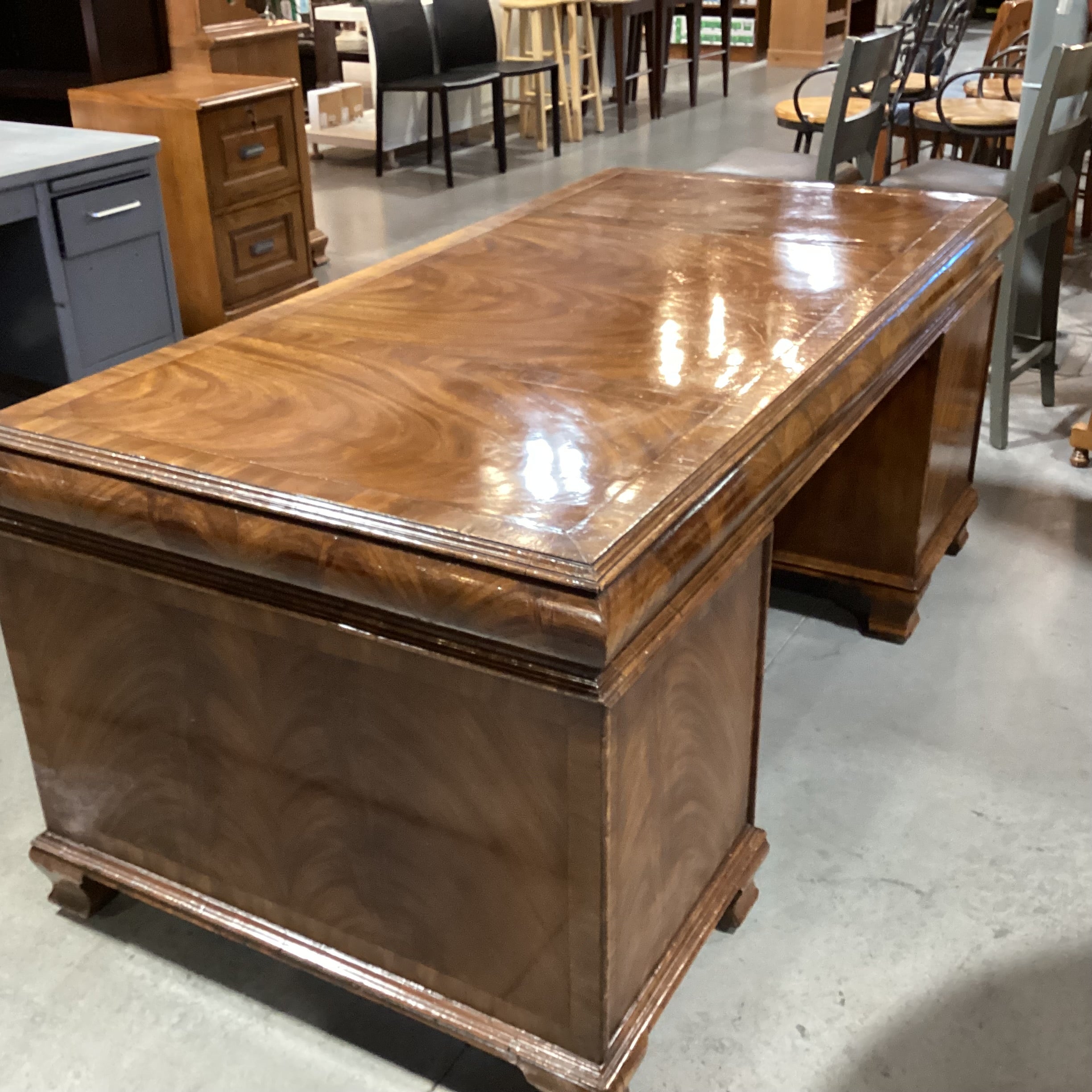 Alfonso Marina Ebastina Delaware Antiqued Primavera Wood & Brass 8 Drawer Desk 73"x 36"x 31"