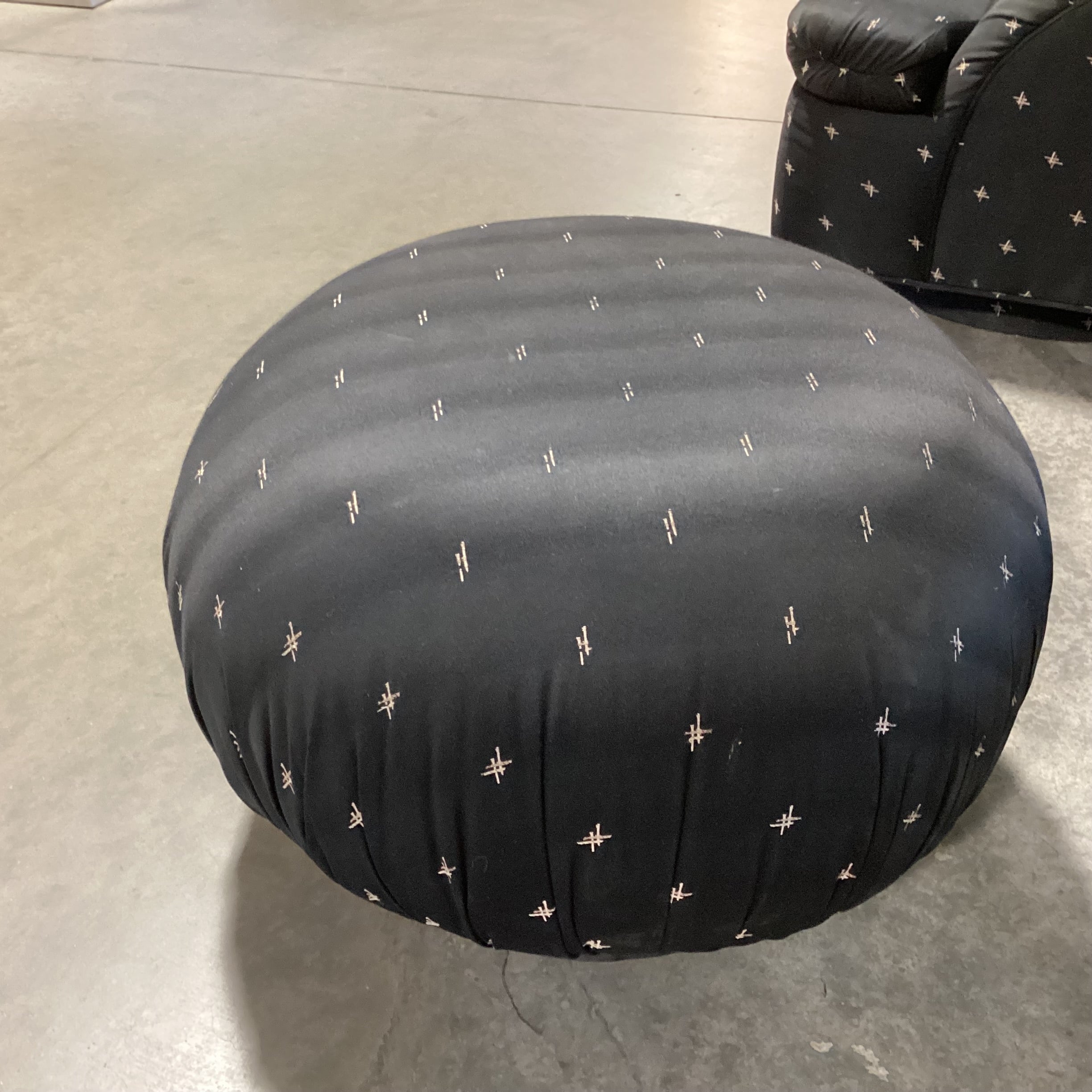 Black with Stitched Accent Pattern Round Ottoman 26" Diameter x 17"