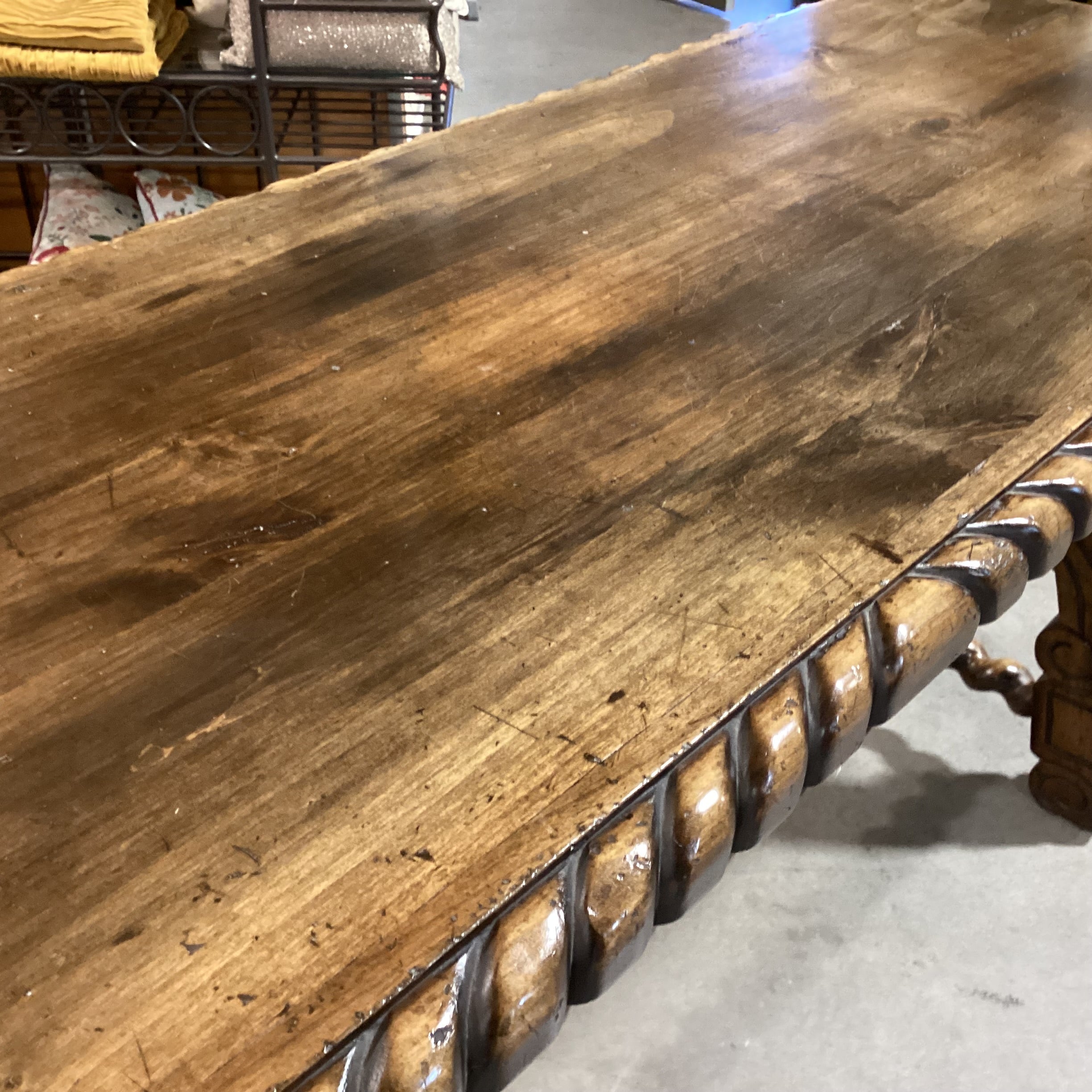 Antique Barley Twist Trestle & Edge Detail Sofa Table 84"x 26"x 34"