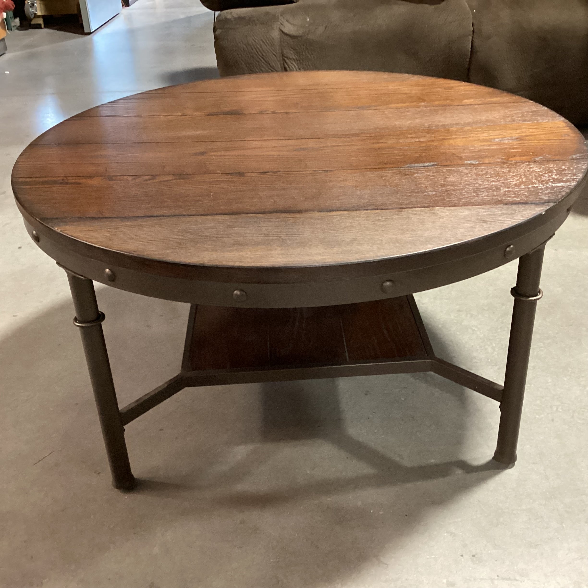 Ashley Furniture Round Wood & Iron Coffee Table 38" Diameter x 19"
