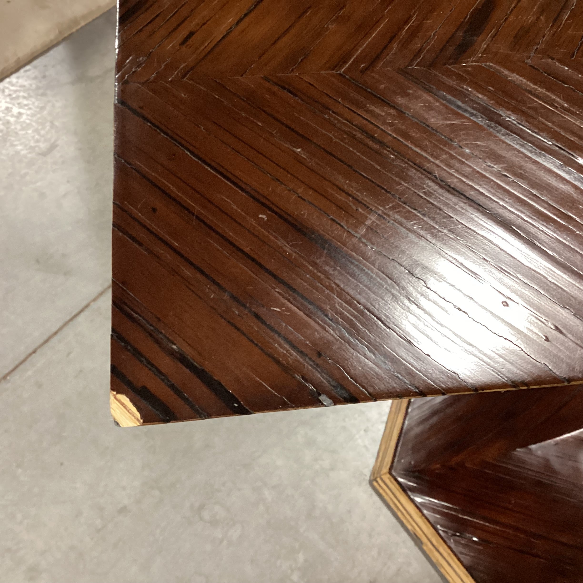 Artistic Sculpted 2 Tone Wood Chevron Detail Console Sofa Table 63.5"x 16"x 29"