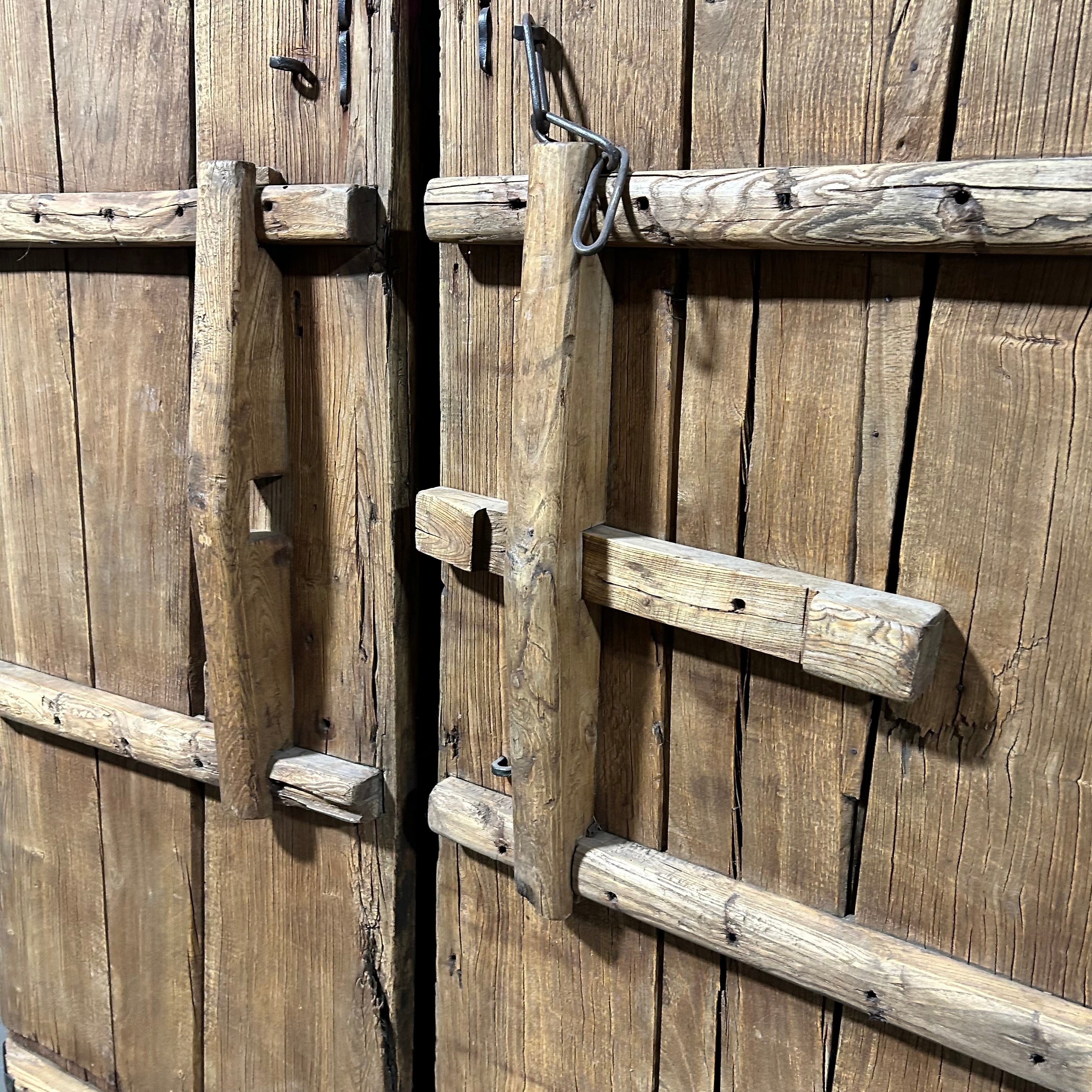 50.5"x 82.75" Antique Chinese Elm Compound Doors with Intriquite Iron Hardware
