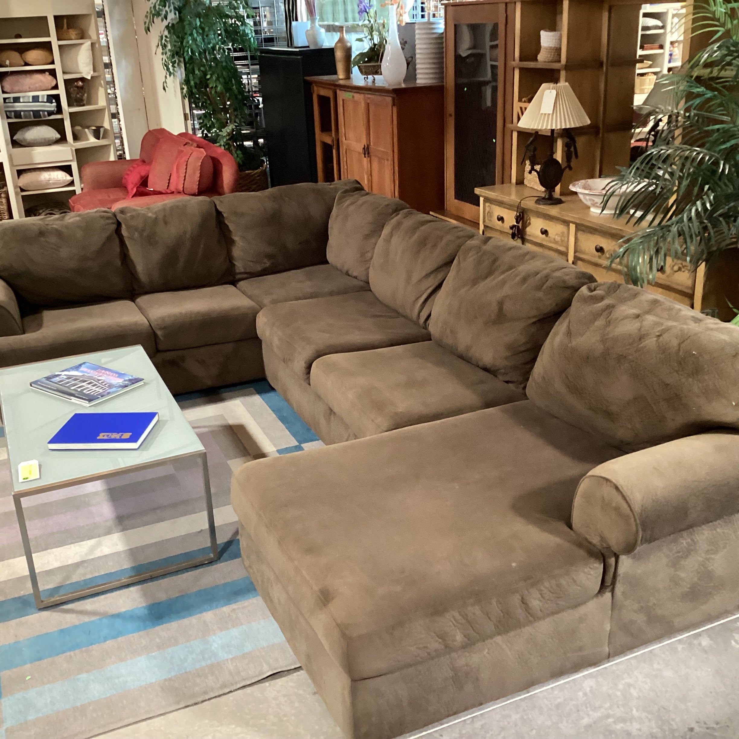 Ashley Furniture Brown Textured Plush 3 Piece with Chaise Sectional