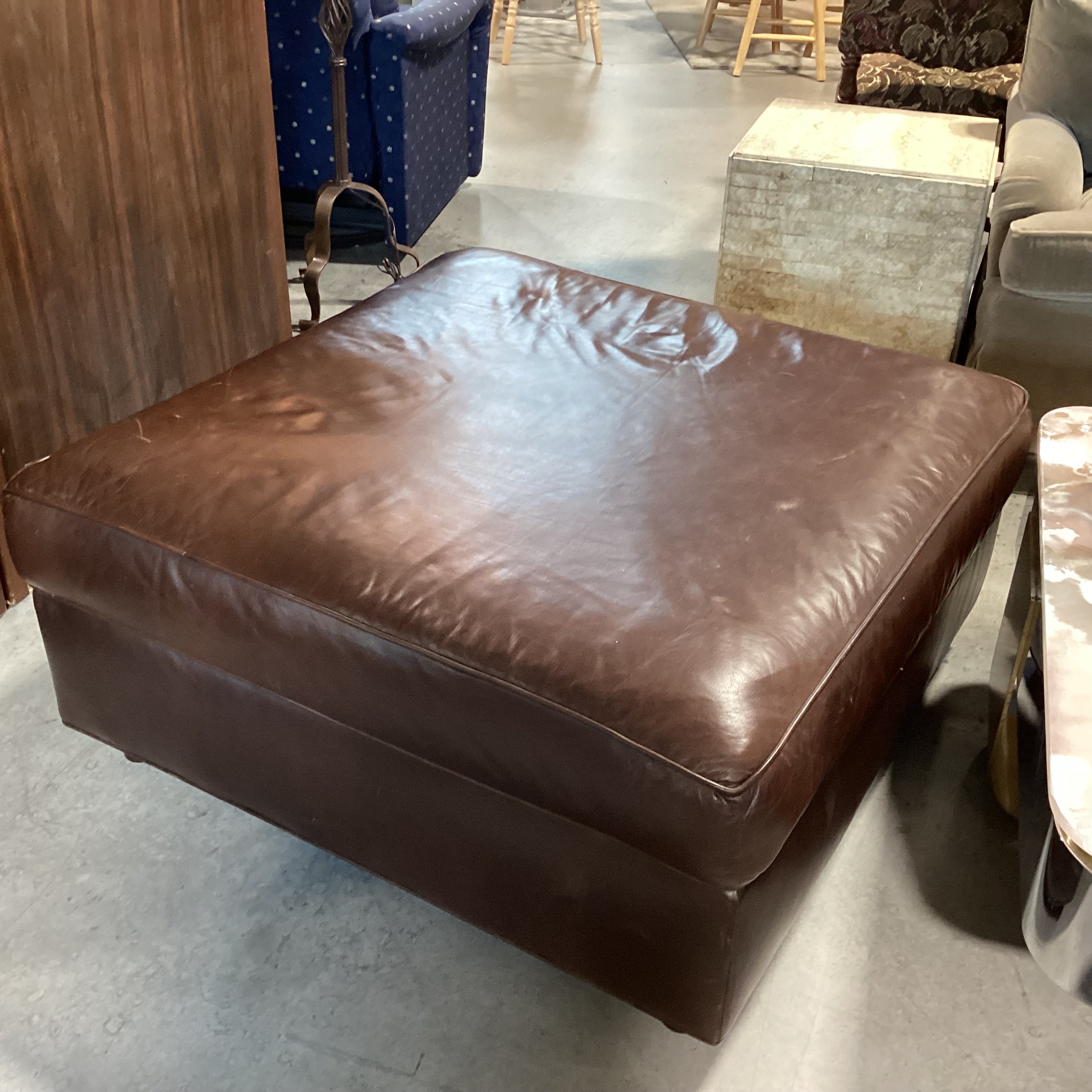 Brown Leather Square Ottoman 42"x 42"x 19"