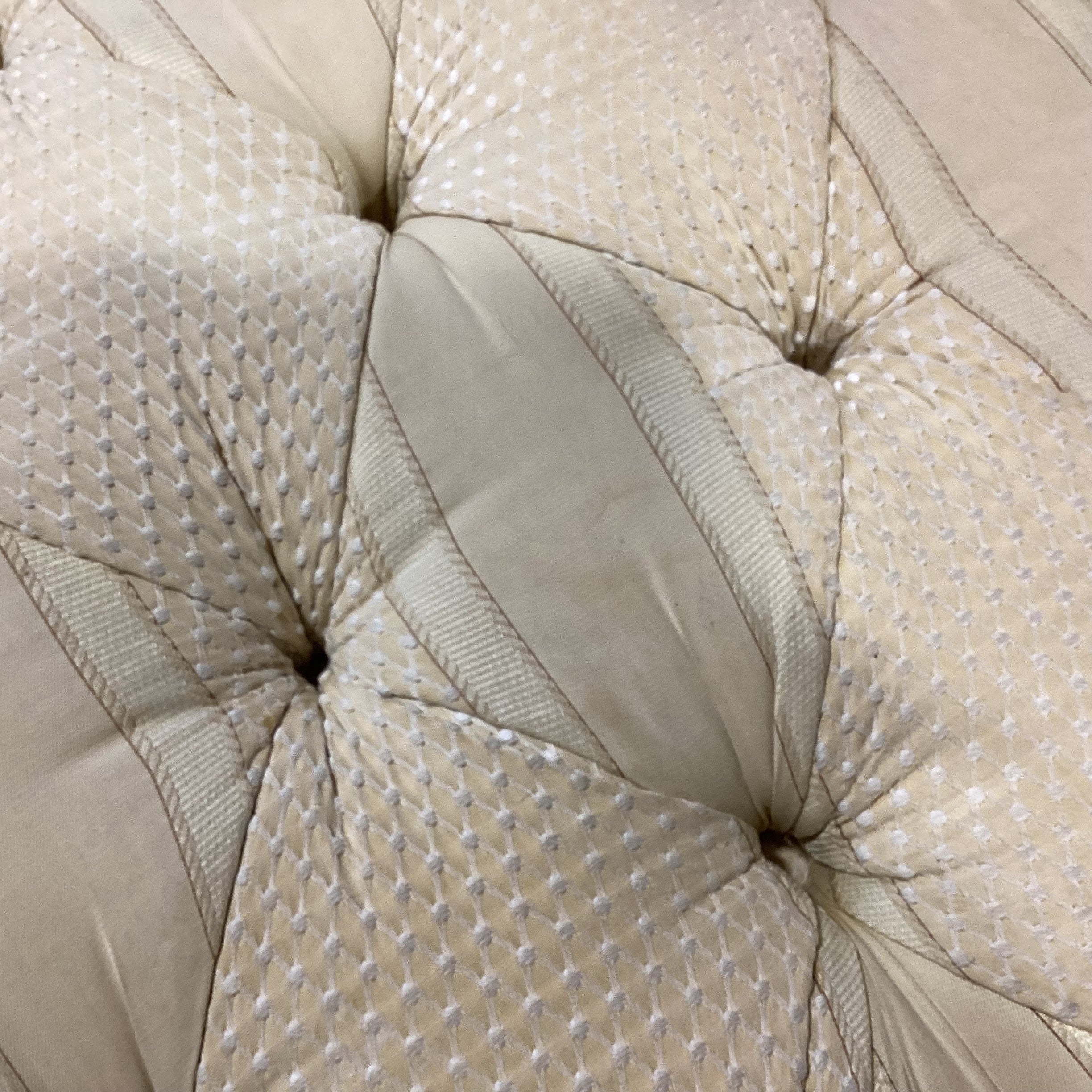 Cream Gold Pattern Ribbon Tufted Round Skirted Ottoman 34" Diameter x 20"