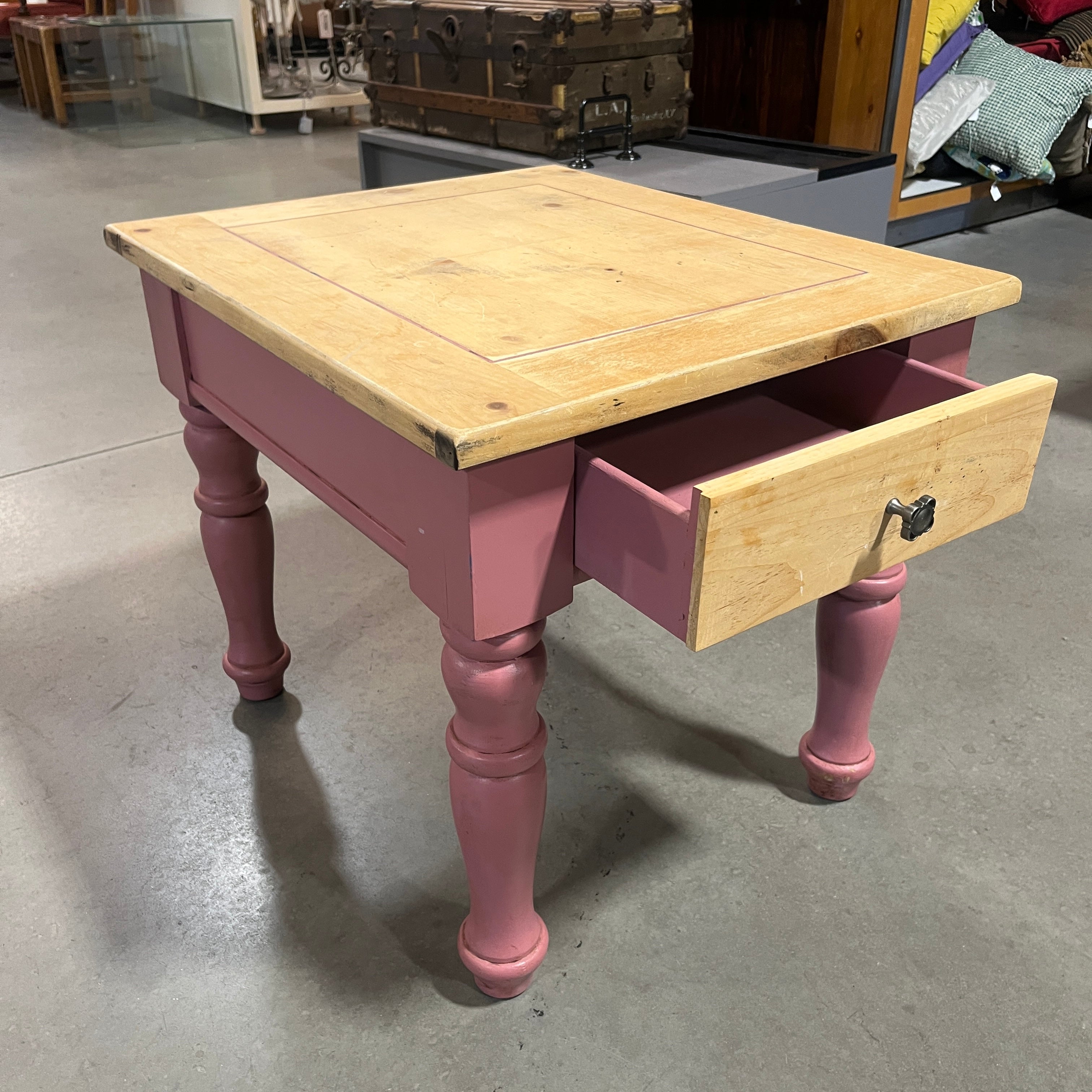 Pink Painted Solid Wood 1 Drawer Accent Table 23"x 27"x 23"