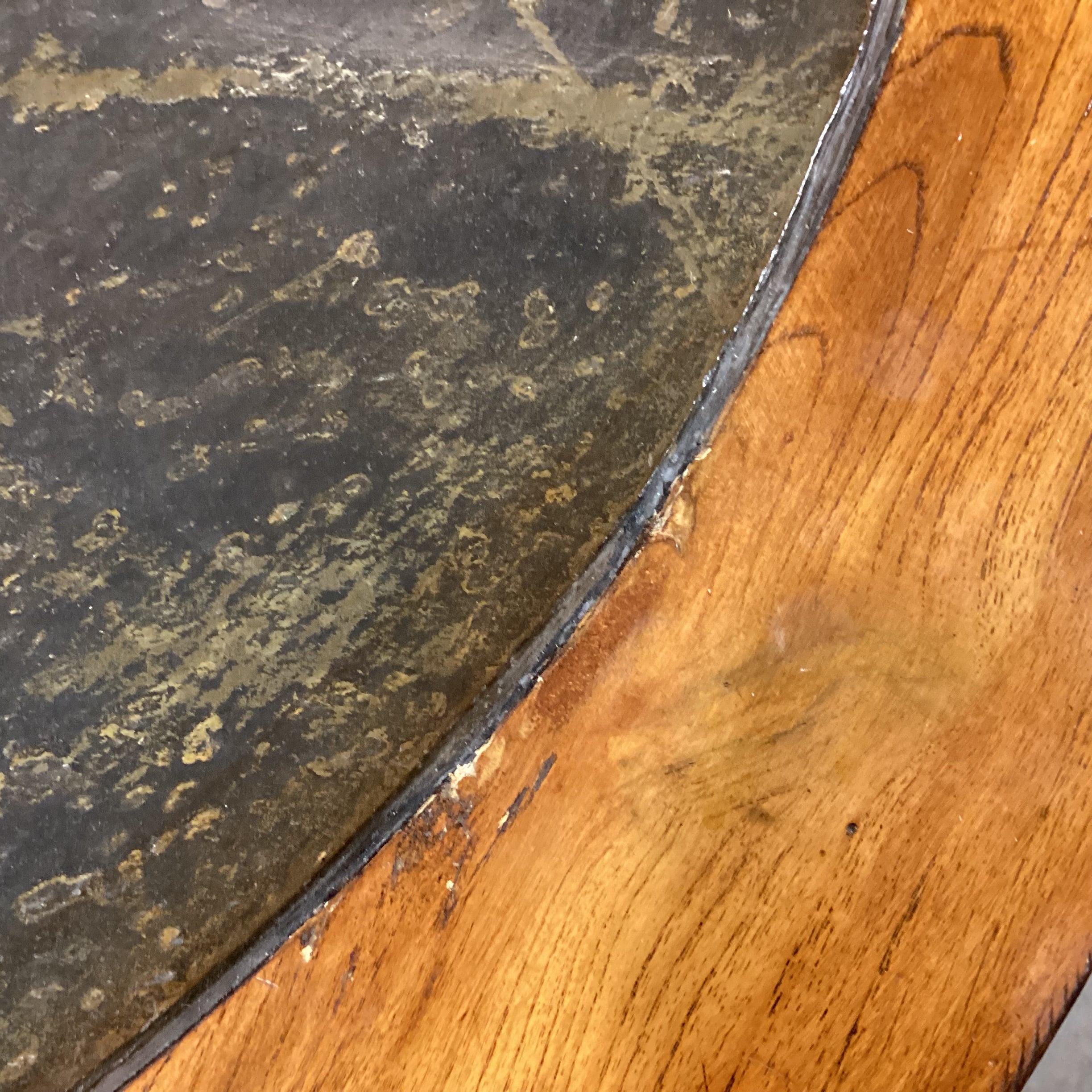 Round Wood Inset Slate Tile & Ornate Metal Base Coffee Table 42" Diameter x 20"
