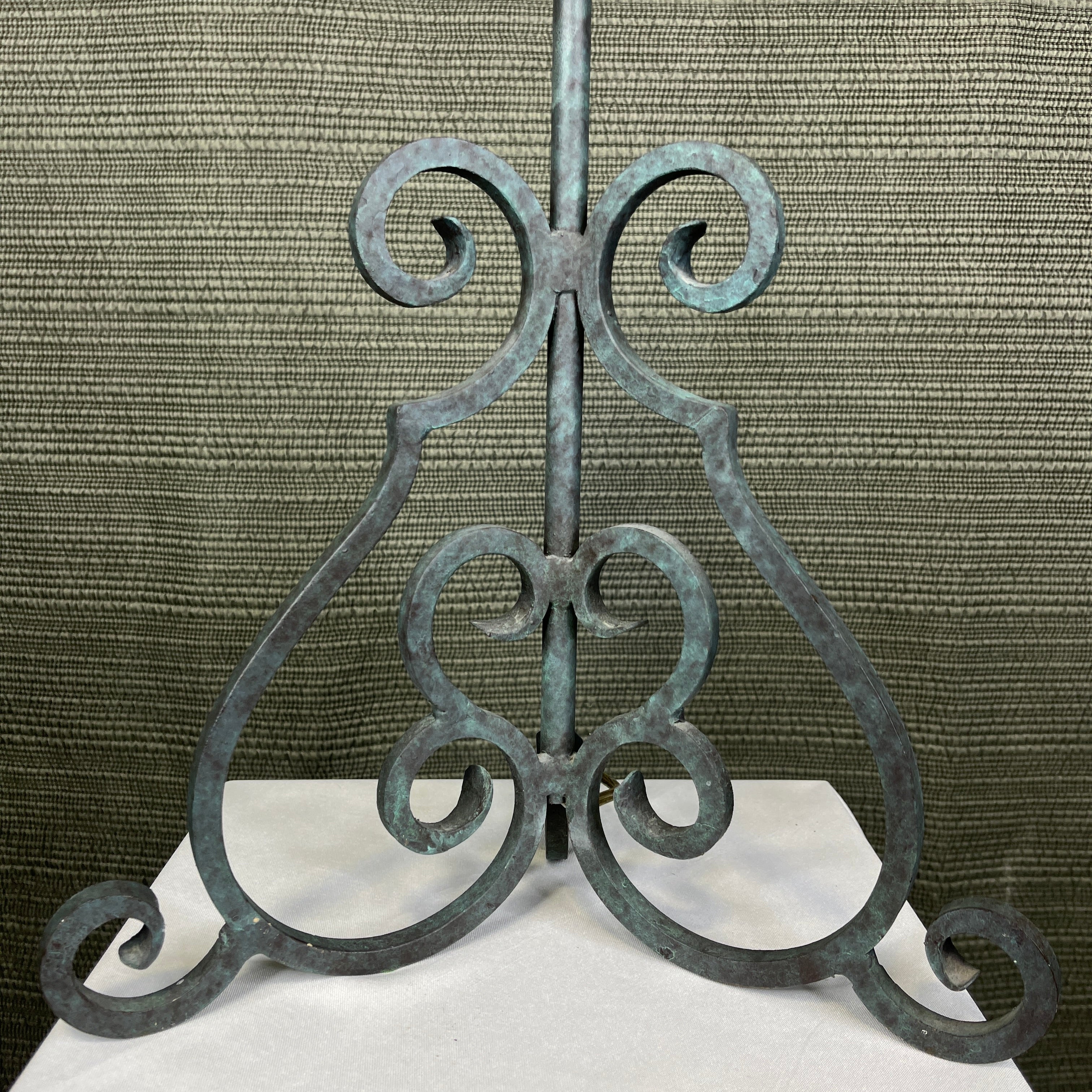 Dana Creath Verdigris Iron Scroll Tripod Table Lamp 12"x 12"x 27"