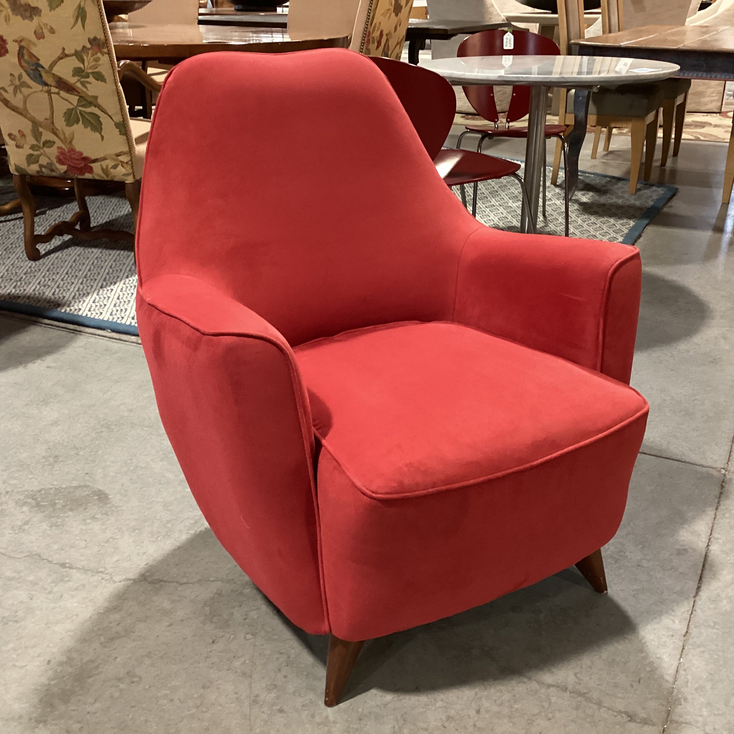 American Leather Furniture Mid Century Style Red Ultra Suede Chair 24"x 35"x 36"