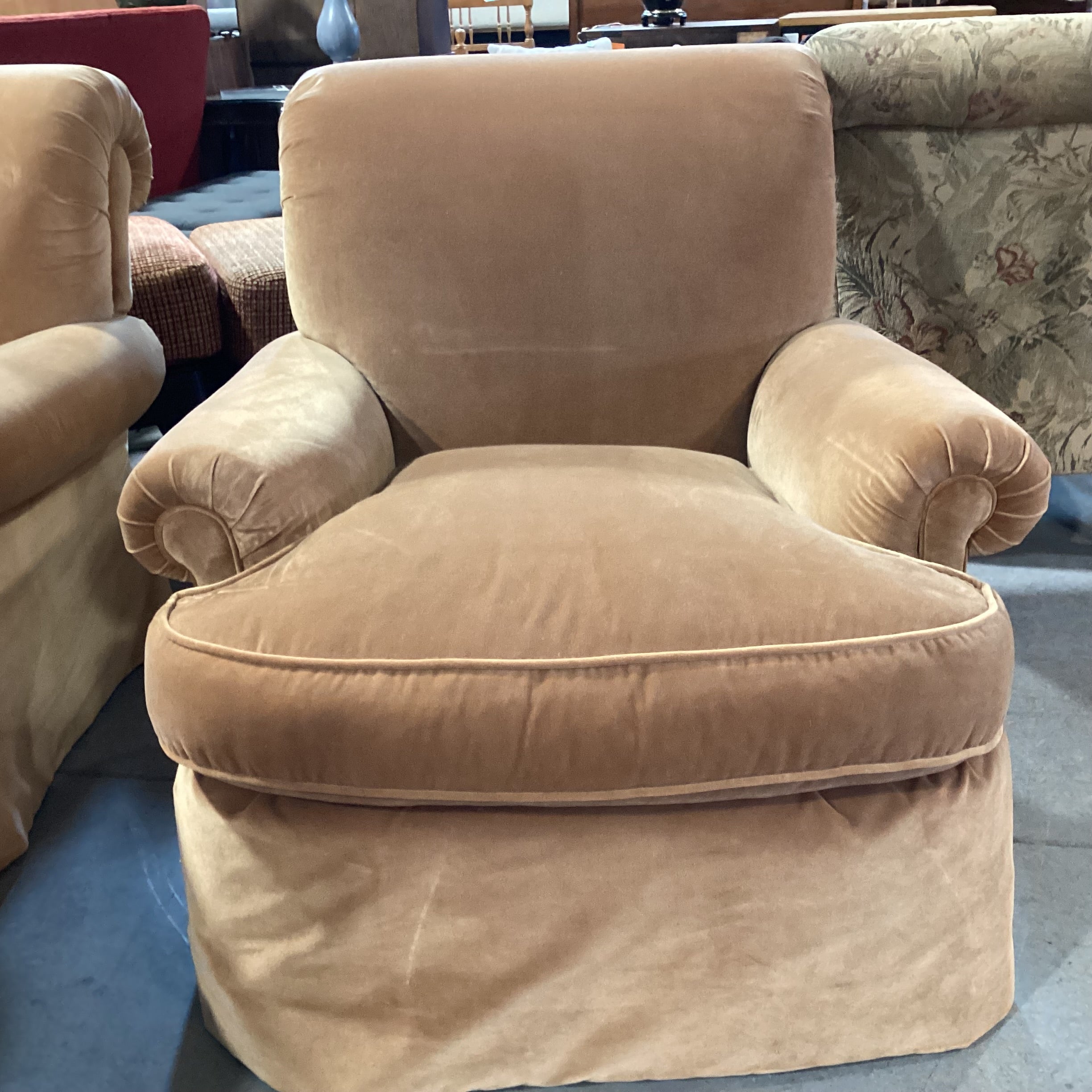 JJ Custom Butterscotch Velvet Down Mix Chair 36"x 42"x 34"