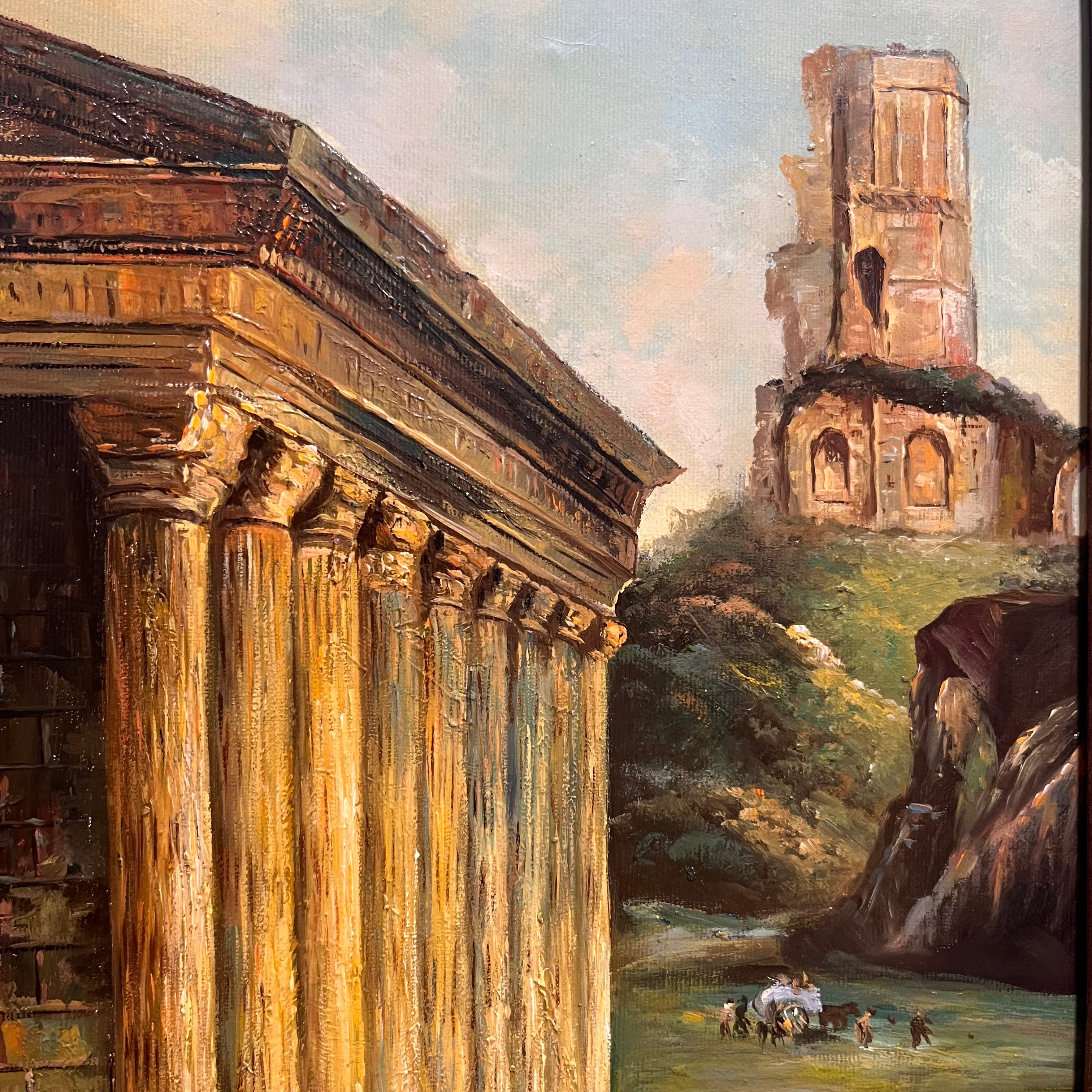 Bocht Hand Painted Roman Ruins in Nimes, France Oil on Canvas Wall Decor; 30.5"x 34"x 3"