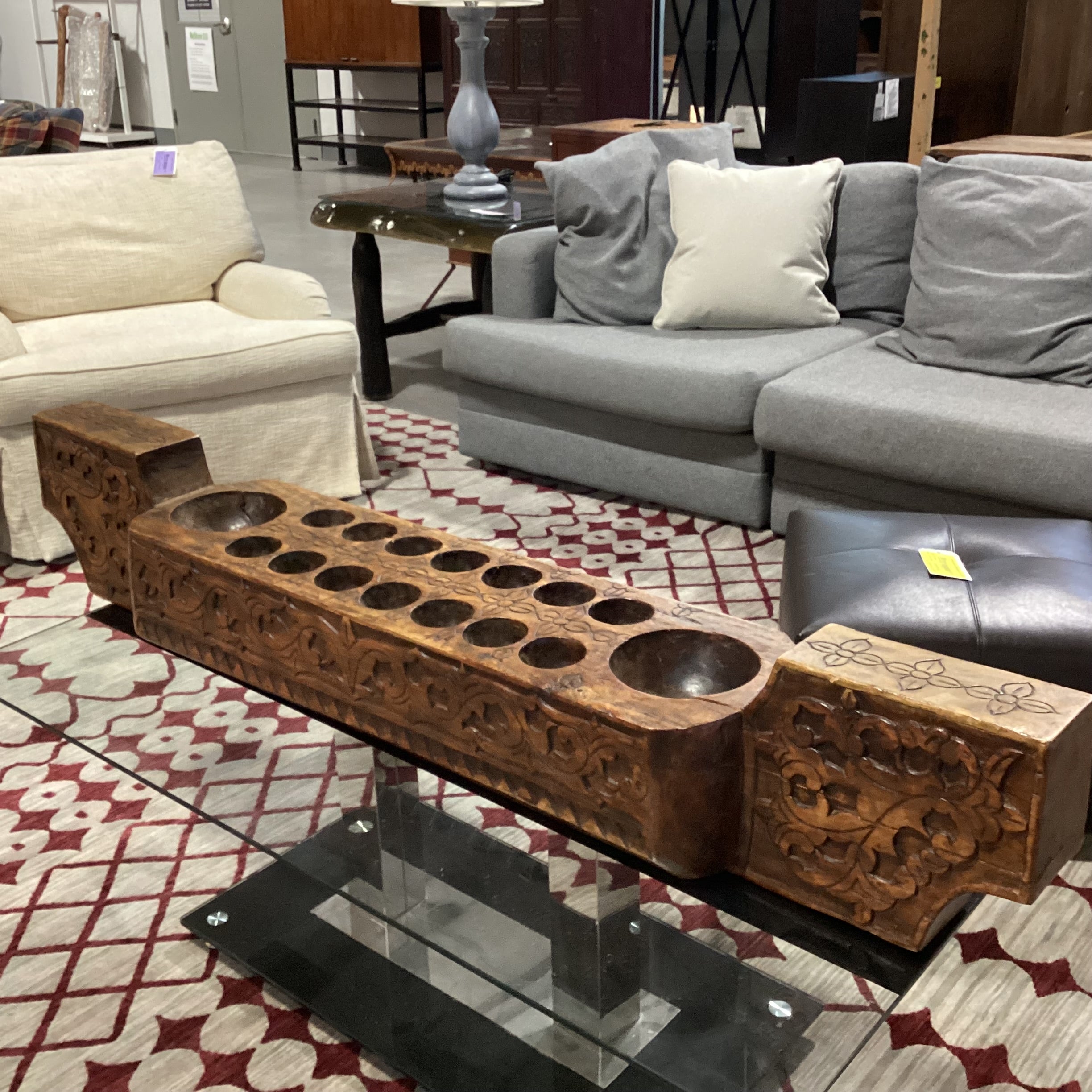 Antique Hand Carved Wood Mancala Board Game 55.5"x 9.5"x 9.5"