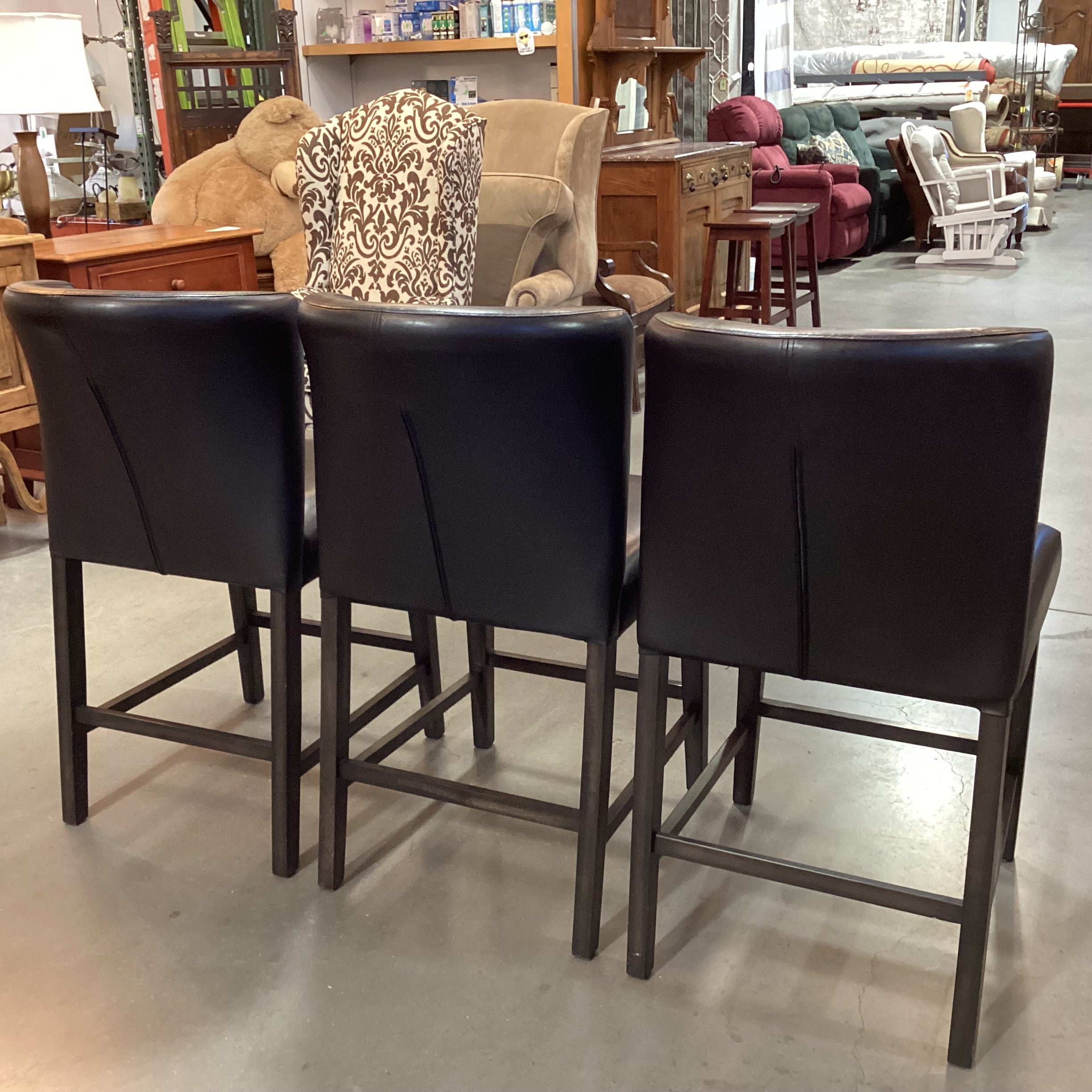 SET of 3 Lifestyle Enterprises Modern Bonded Leather & Espresso Wood Barstools 24"