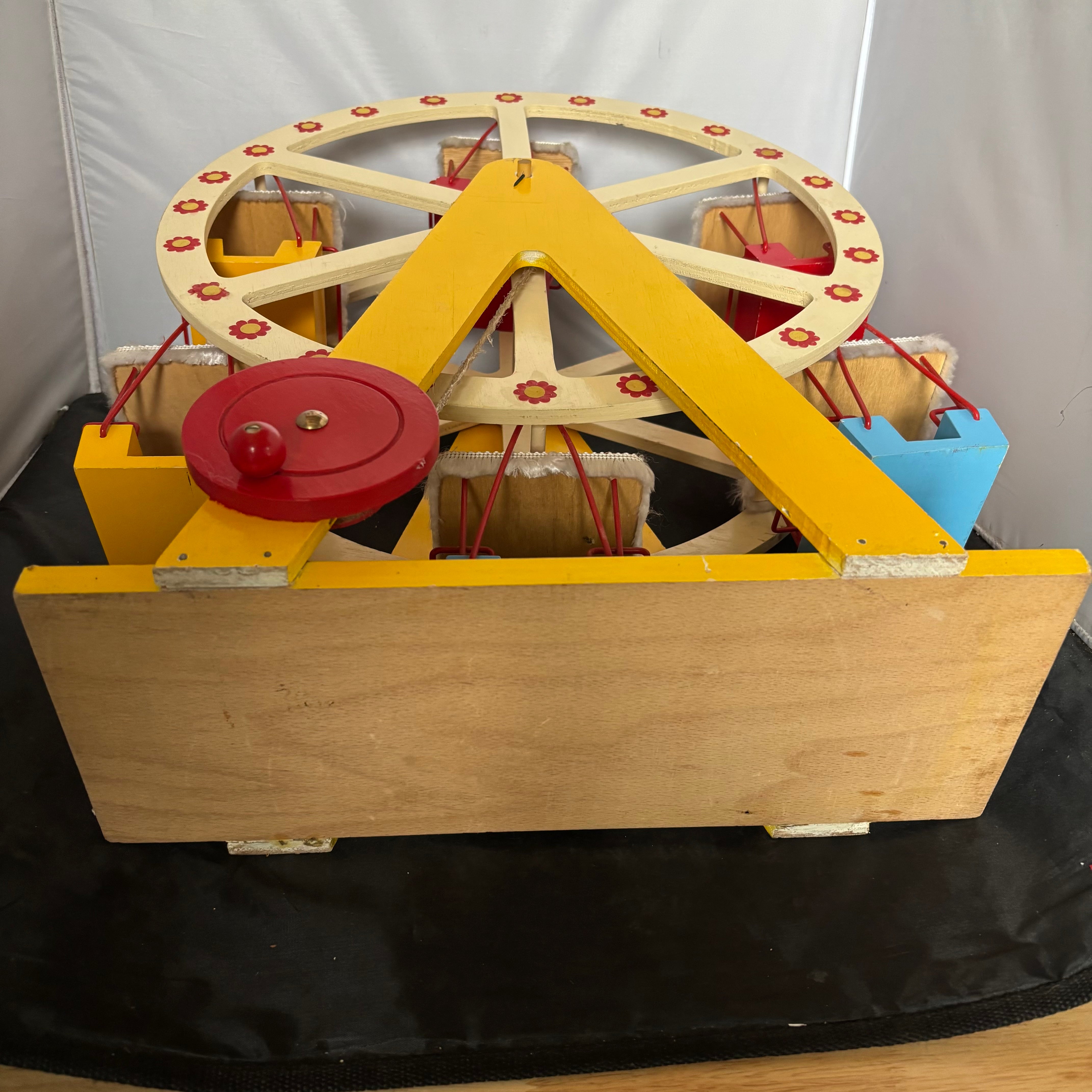 Vintage Handmade Painted Wooden 6 Car Cupcake Ferris Wheel, 17.5" x 8" x 23"
