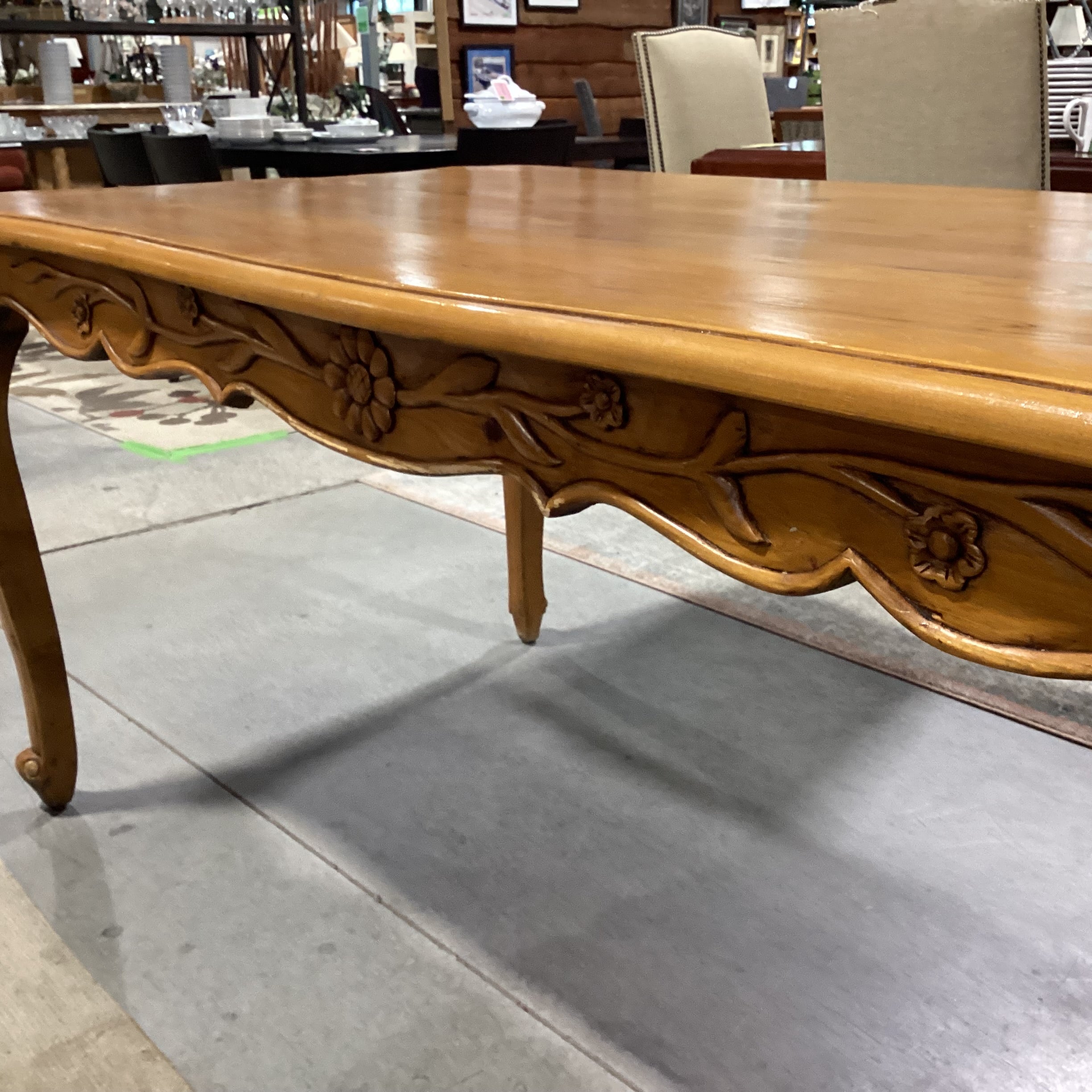 French Country with Carved Detail Finished Pine Dining Table 72"x 38.5"x 32"