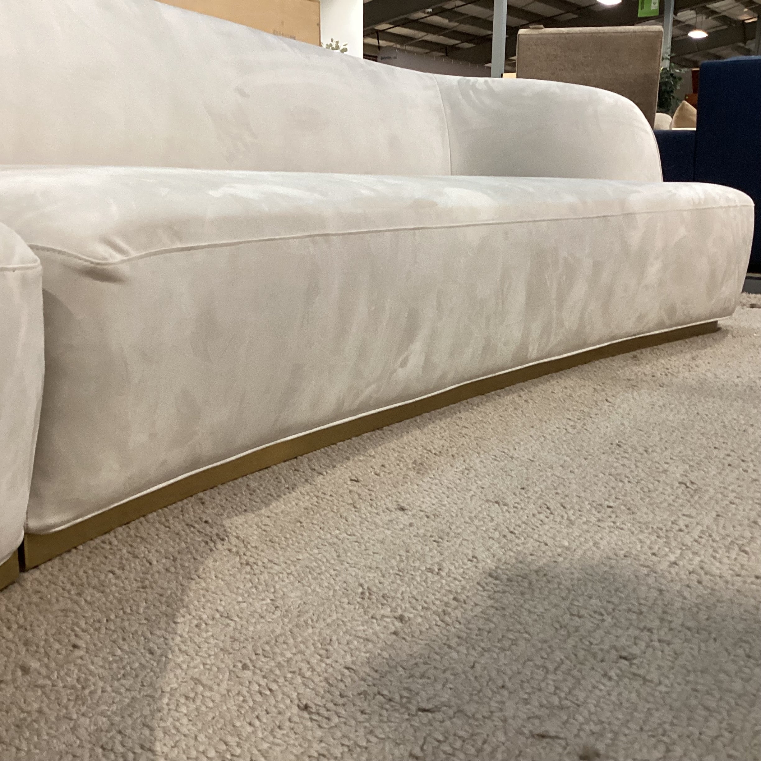 Rove Concepts Reya Dove Grey with Brass Finish Base Curved 2 Piece Sectional 134"x 66"x 36"x 32"
