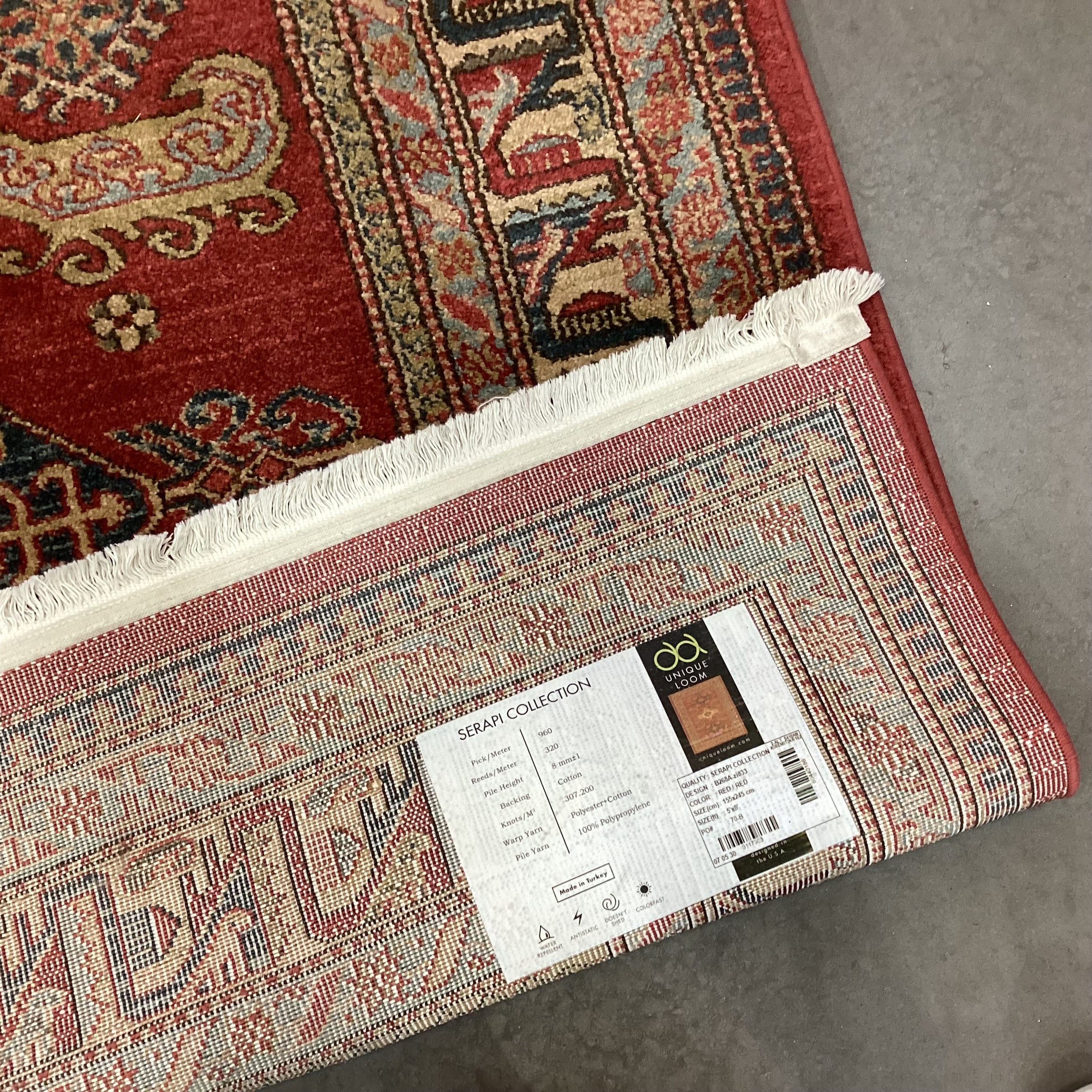 Unique Loom Serapi Collection Red Gold Blue Poly Rug 5'x 8'