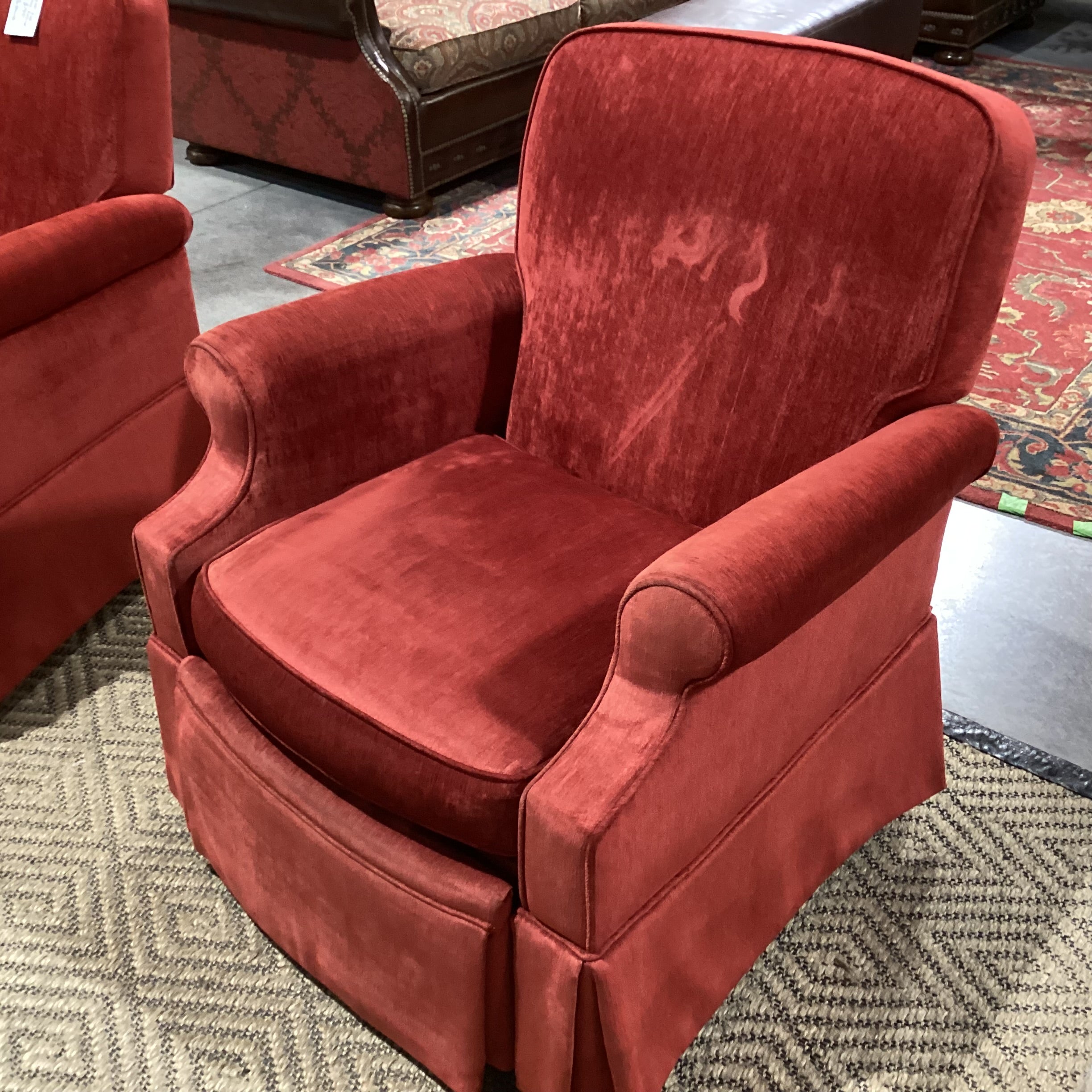 Red Ribbed Velvet Recliner Chair 34"x 36"x 38"