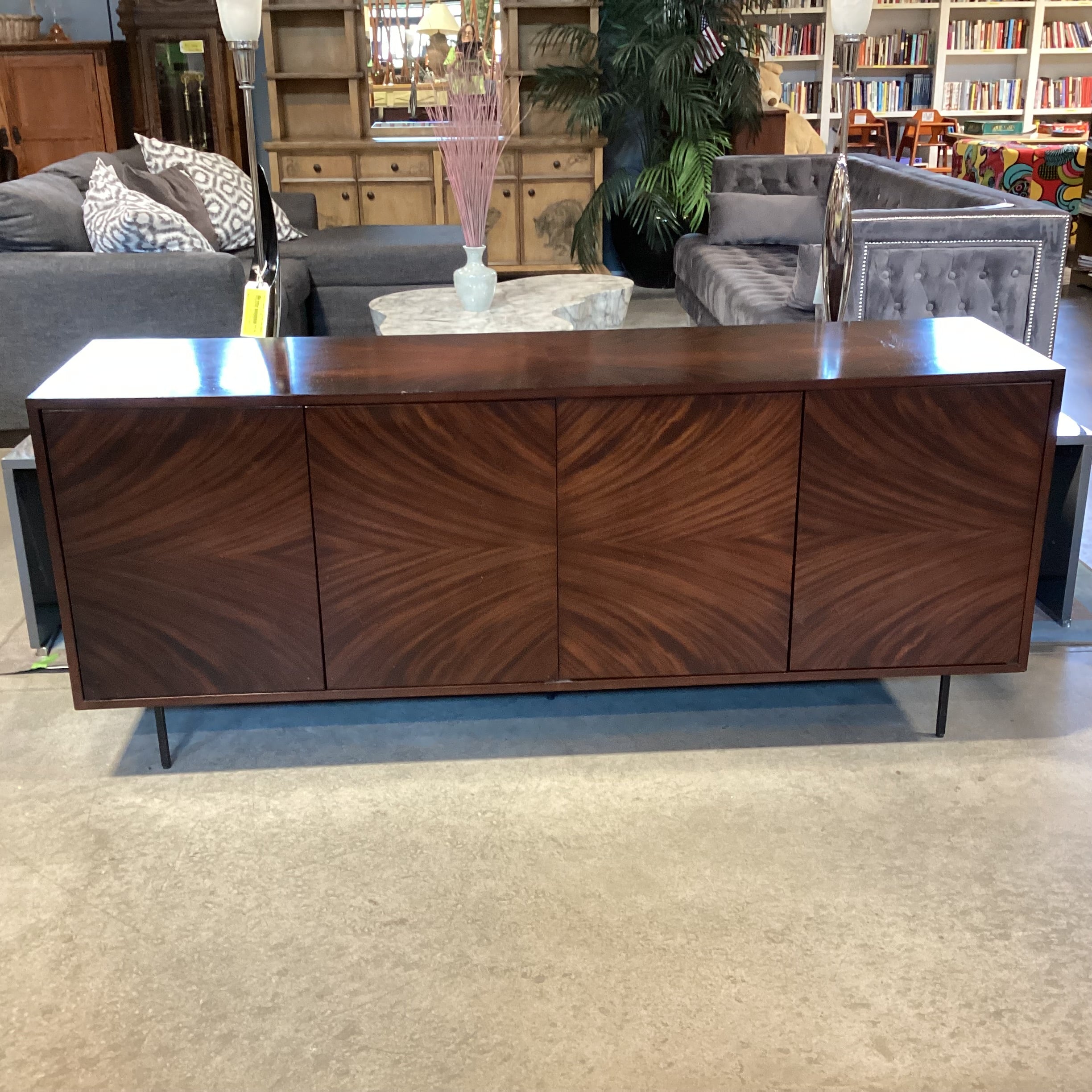 Modern Matched Finished Veneer & Wood 4 Door with Shelves Credenza 71"x 18"x 30"