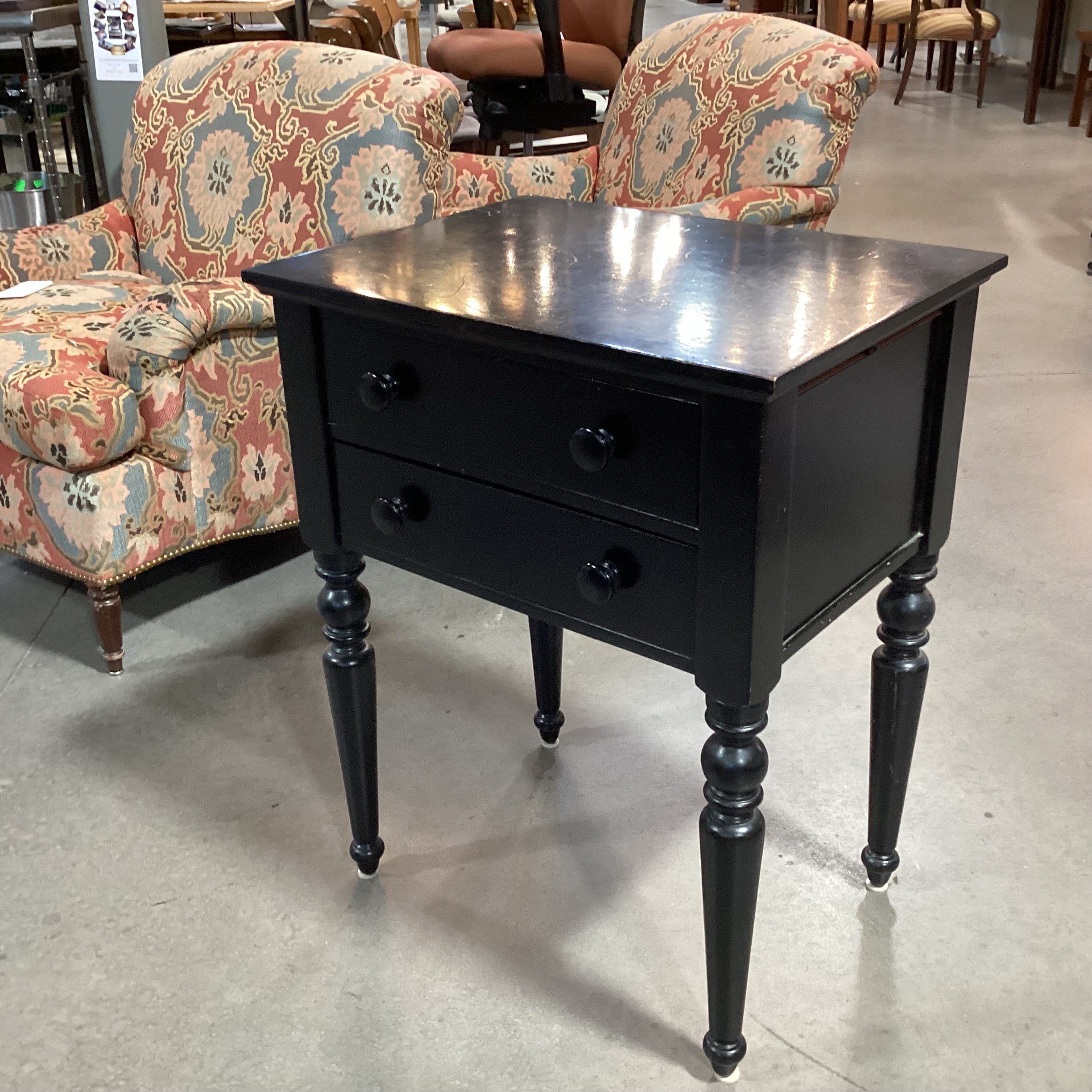 Pottery Barn Black Wood 2 Drawer Turned Legs Nightstand 24"x 18"x 31"
