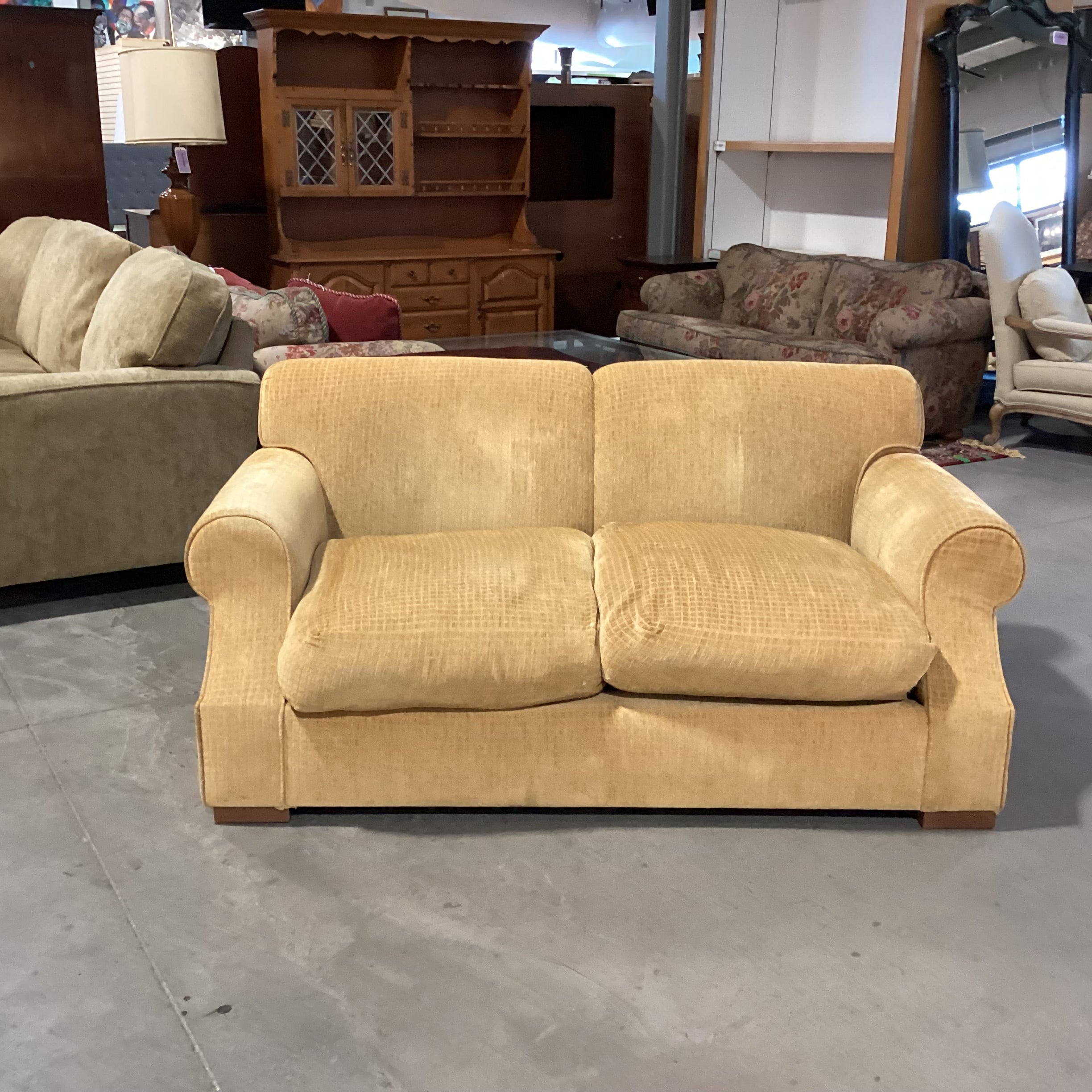 Golden Chenille Grid Woven & Down Mix Loveseat Sofa 67"x 40"x 30"
