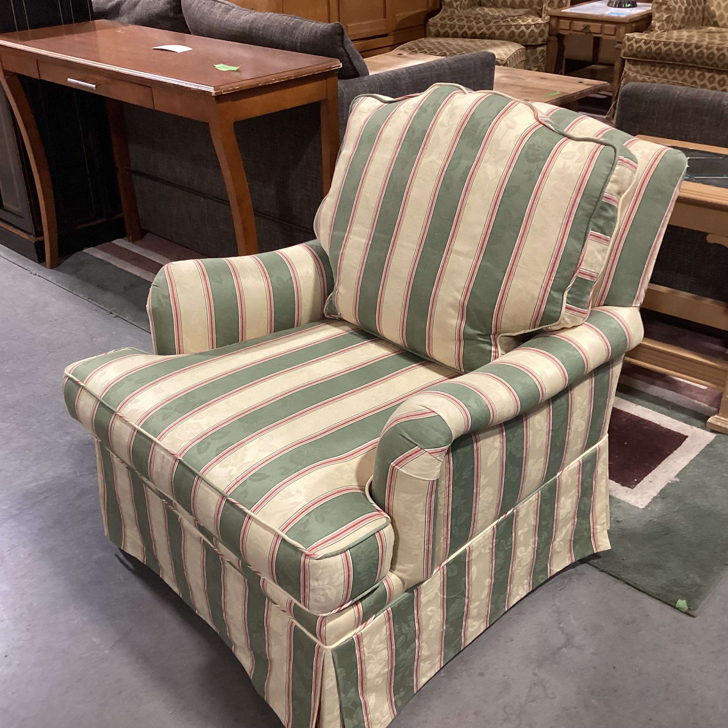 Cream Green & Red Stripe Chair 33"x 36"x 34"