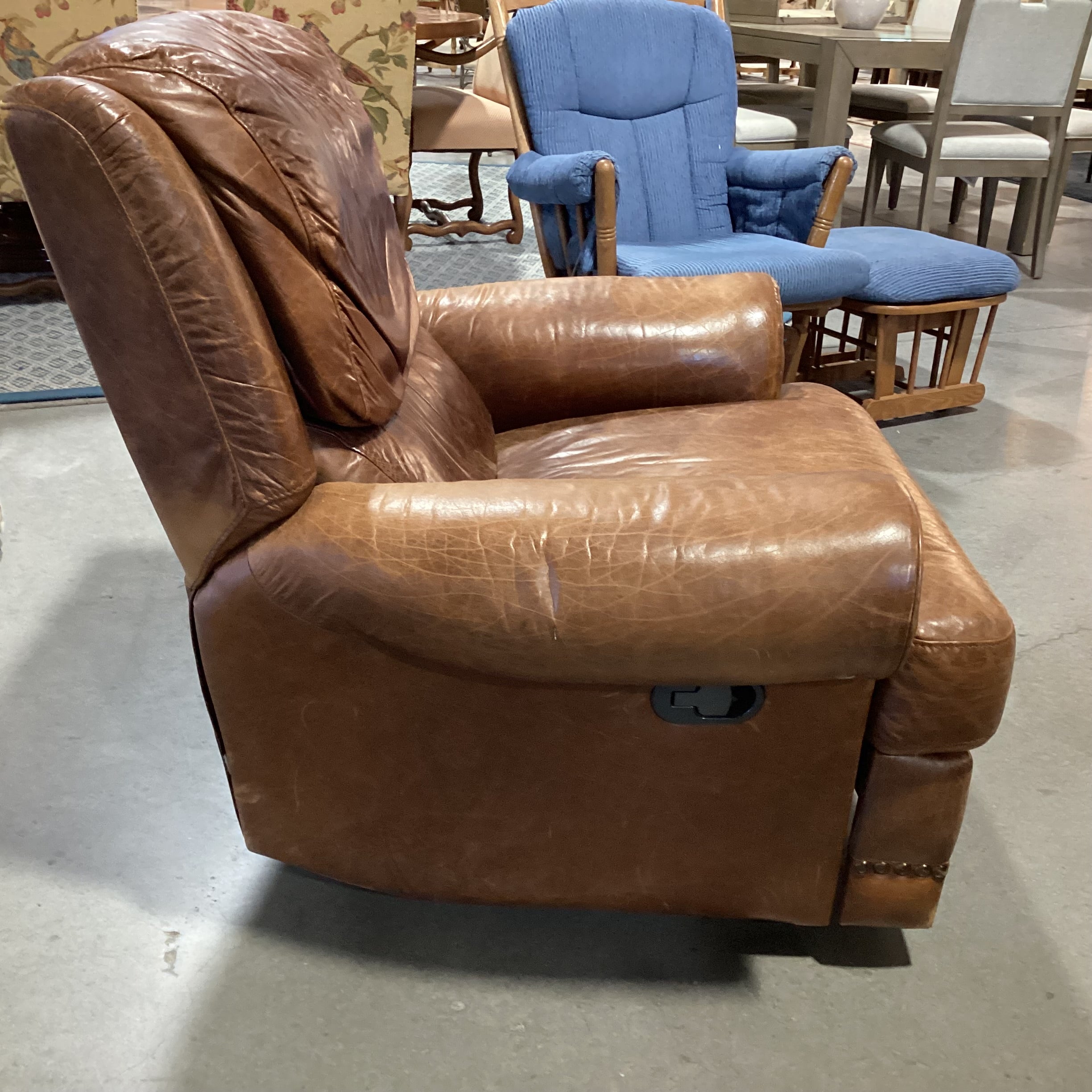 Vintage Leather Nailhead Recliner Chair 40"x 35"x 36"