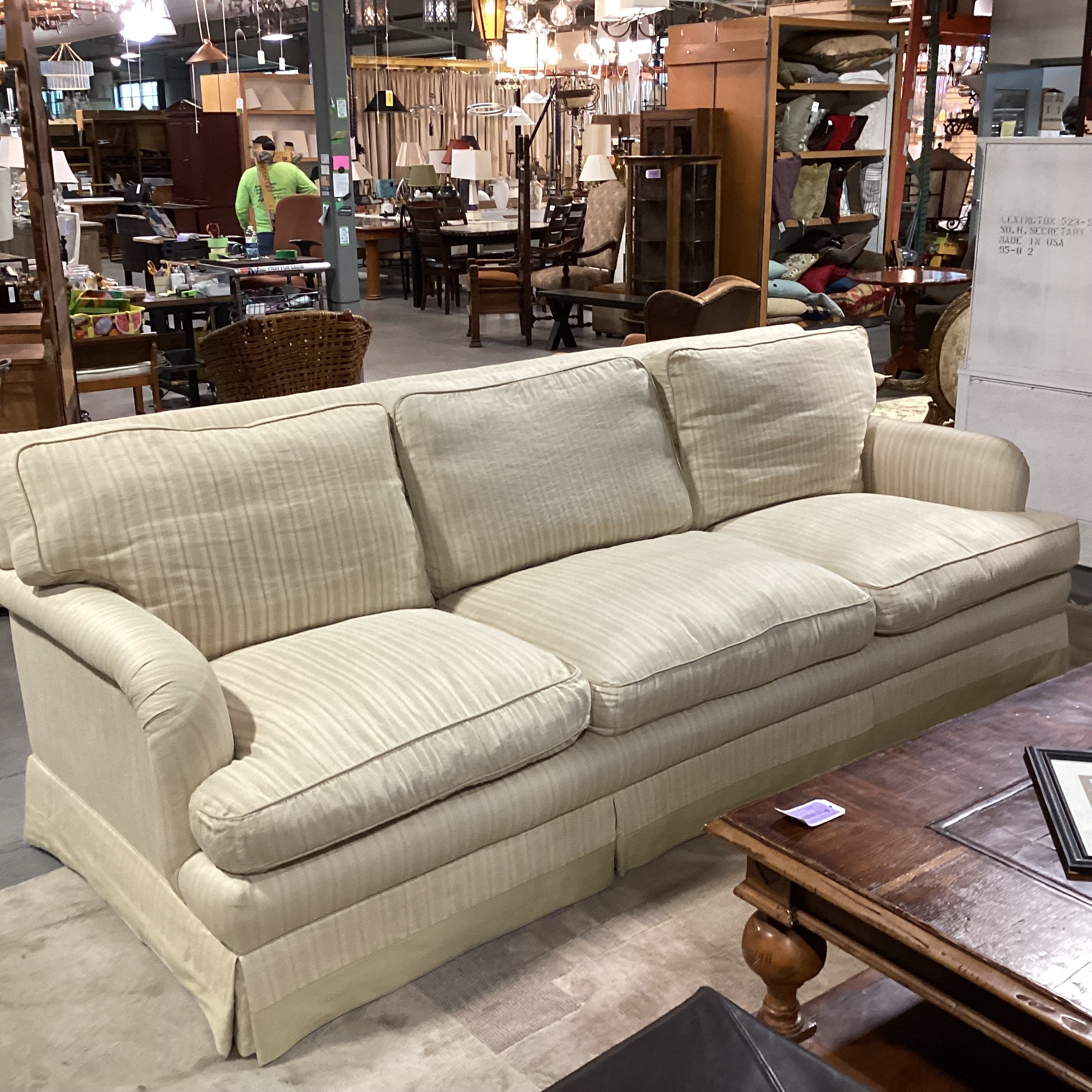 Custom Gold & Wheat Woven Stripe Down Mix Long Sofa 111"x 44"x 39"