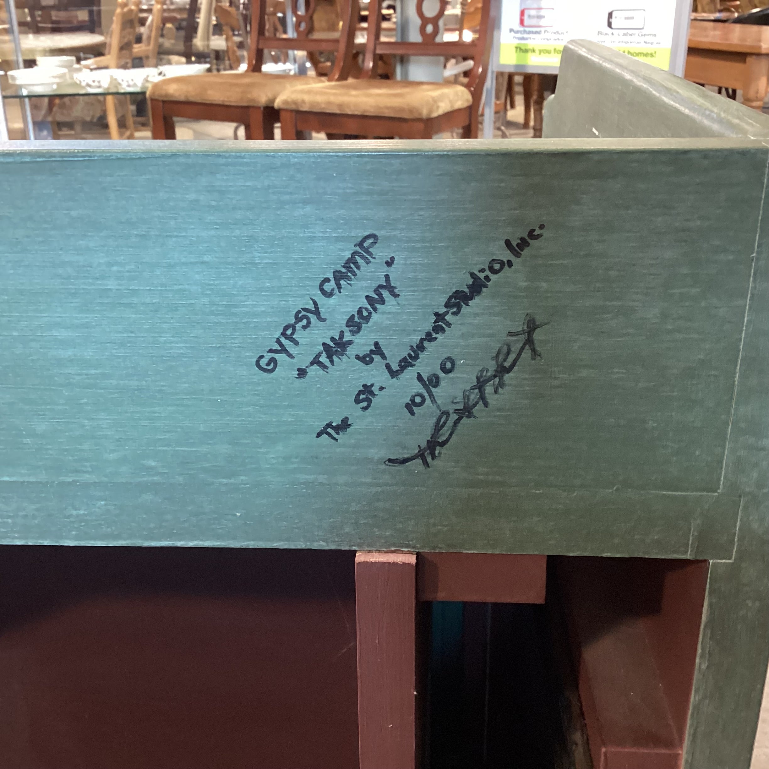 Hand Crafted Green Finished Wood with Ribbed Doors Backsplash Detail & Shelves Buffet Sideboard 59.9"x 26"x 43"